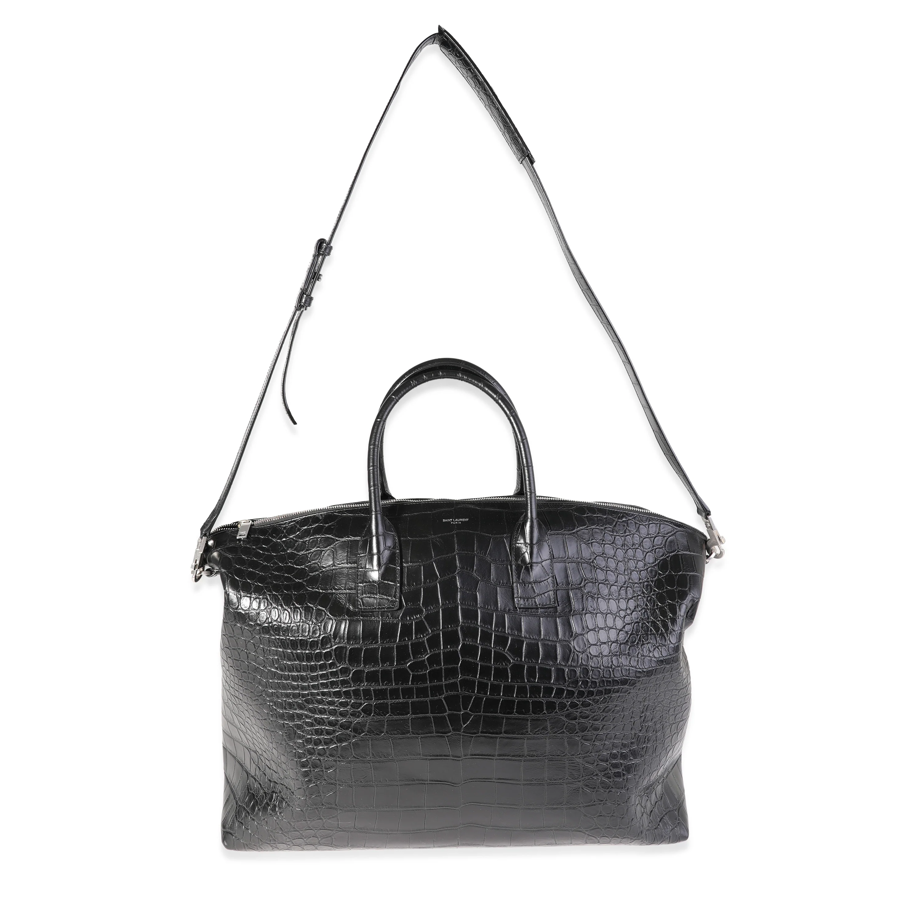 Saint Laurent Black Crocodile-Embossed Giant Bowling Bag - Image 8