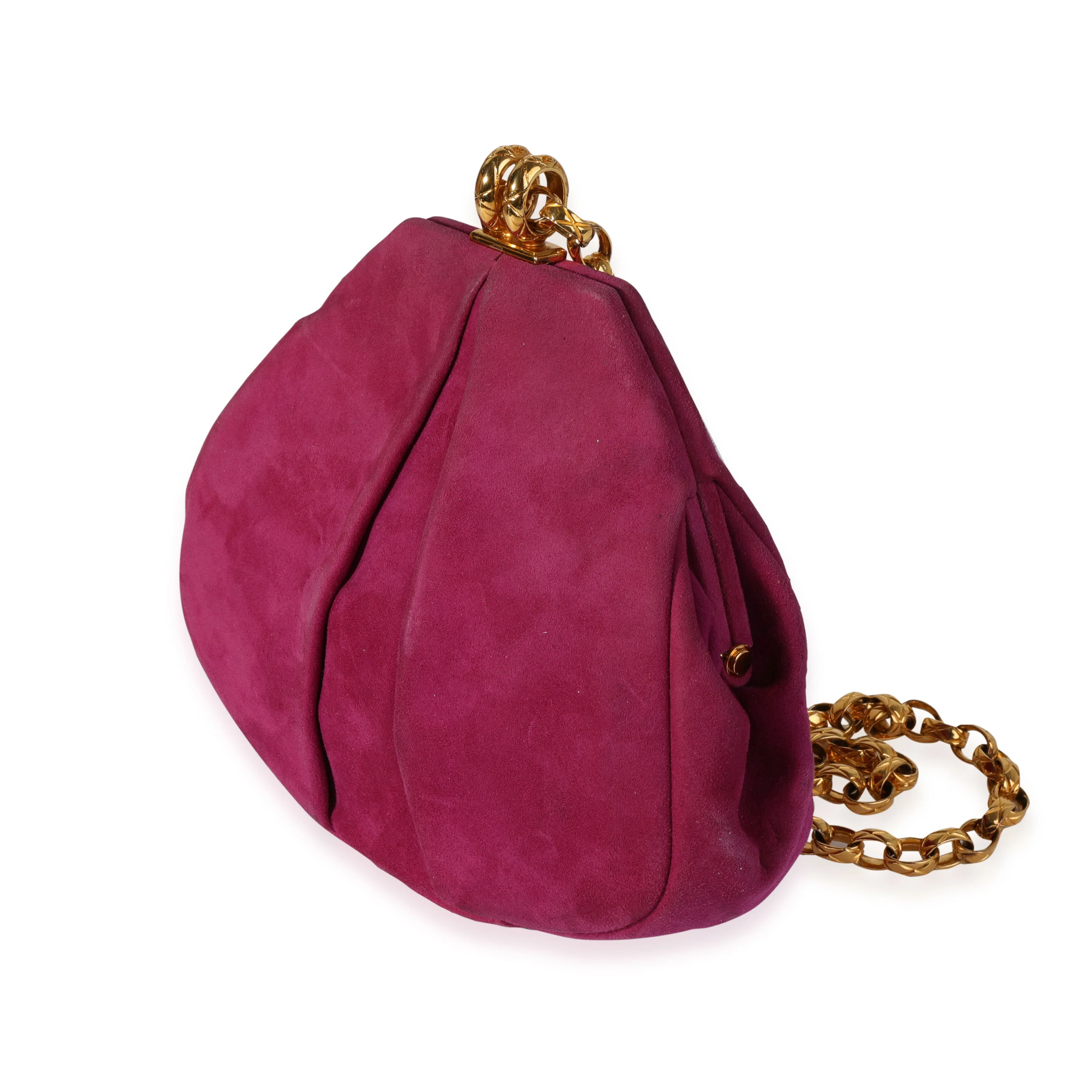 Chanel Vintage Fuchsia Pleated Suede Frame Bag - Image 2
