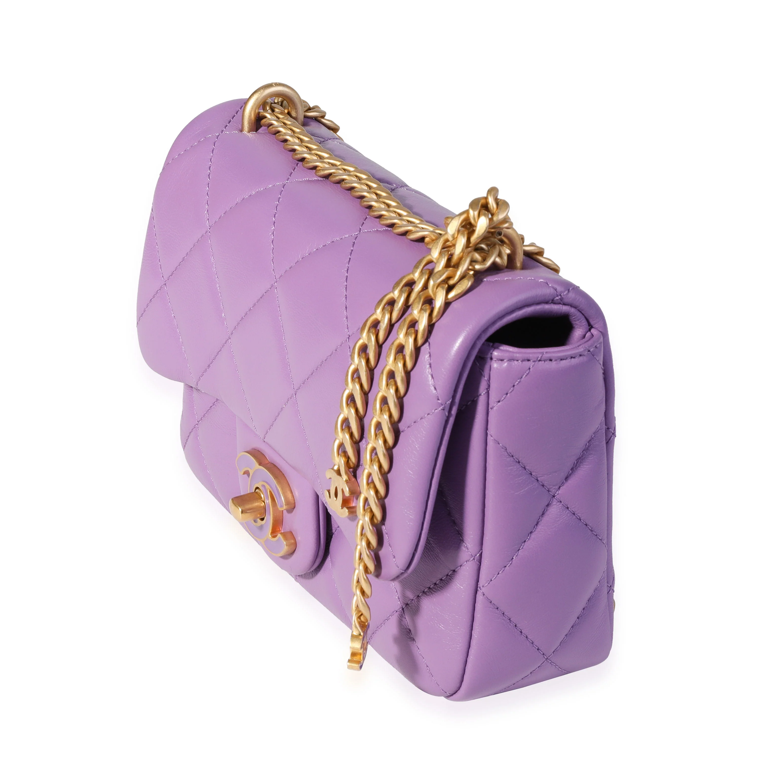Chanel Purple Quilted Lambskin Mini Square Chain Flap Bag - Image 2