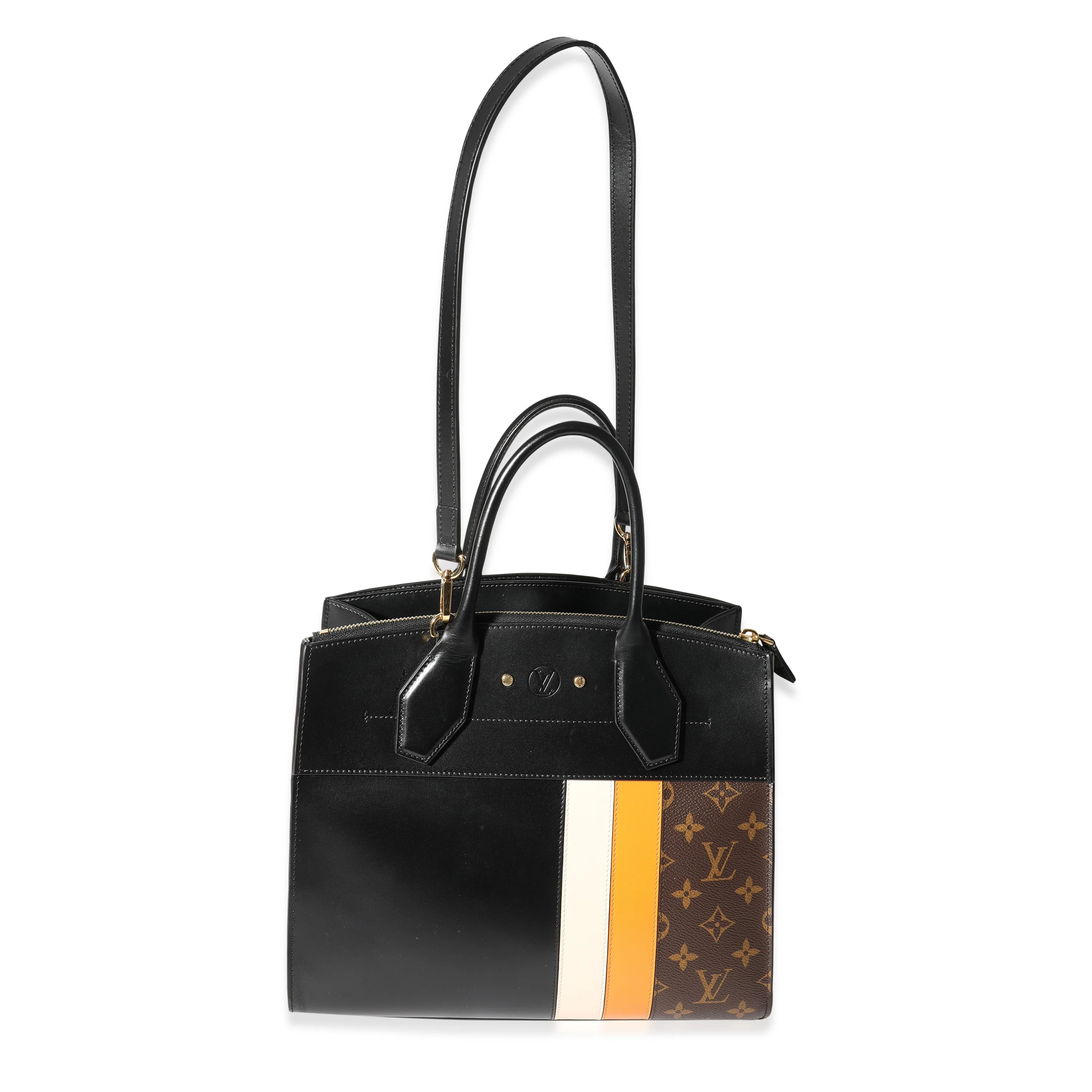 Louis Vuitton Black Calfskin & Monogram Canvas City Steamer MM Tote - Image 4