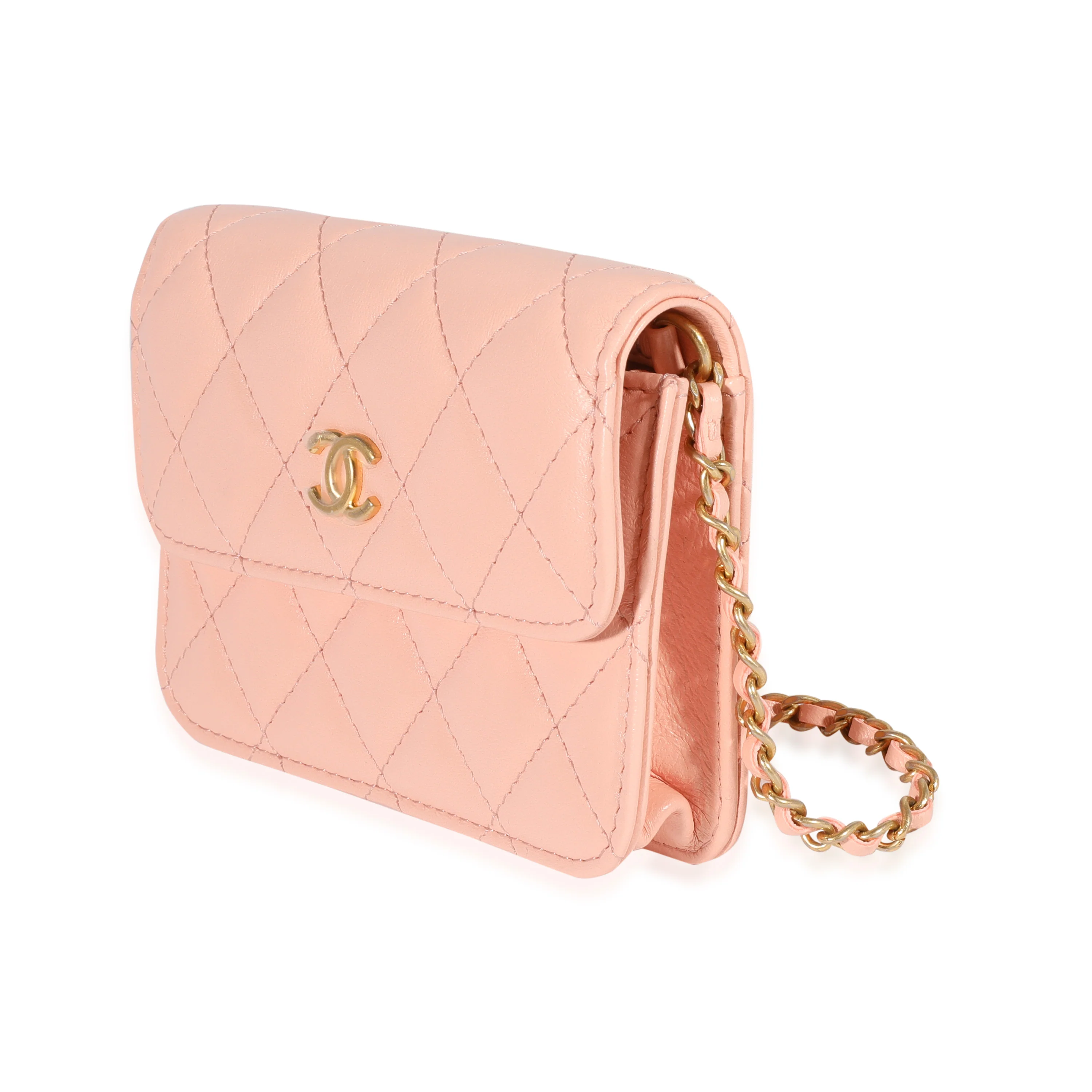 Light Orange Quilted Lambskin Pearl Crush Clutch - Image 2
