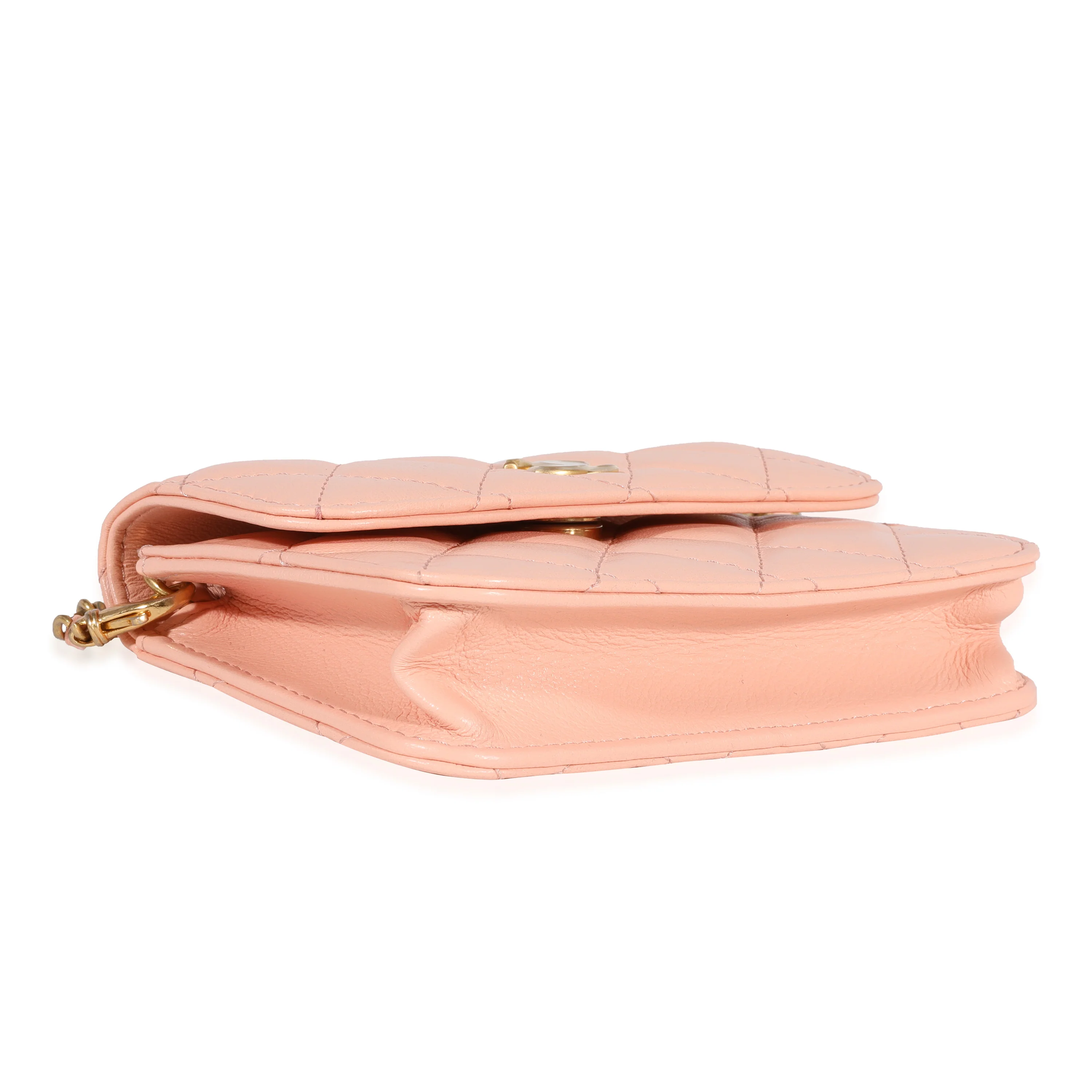 Light Orange Quilted Lambskin Pearl Crush Clutch - Image 6