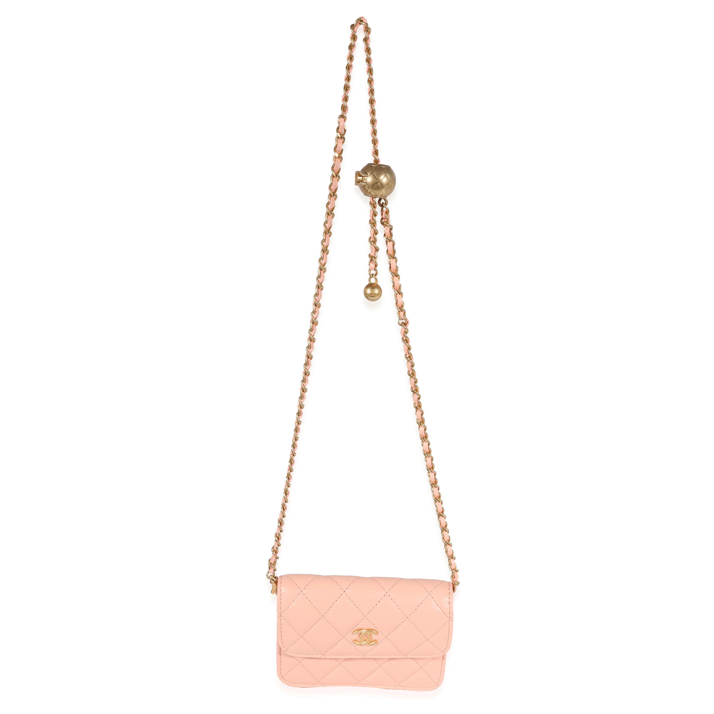 Light Orange Quilted Lambskin Pearl Crush Clutch - Image 8