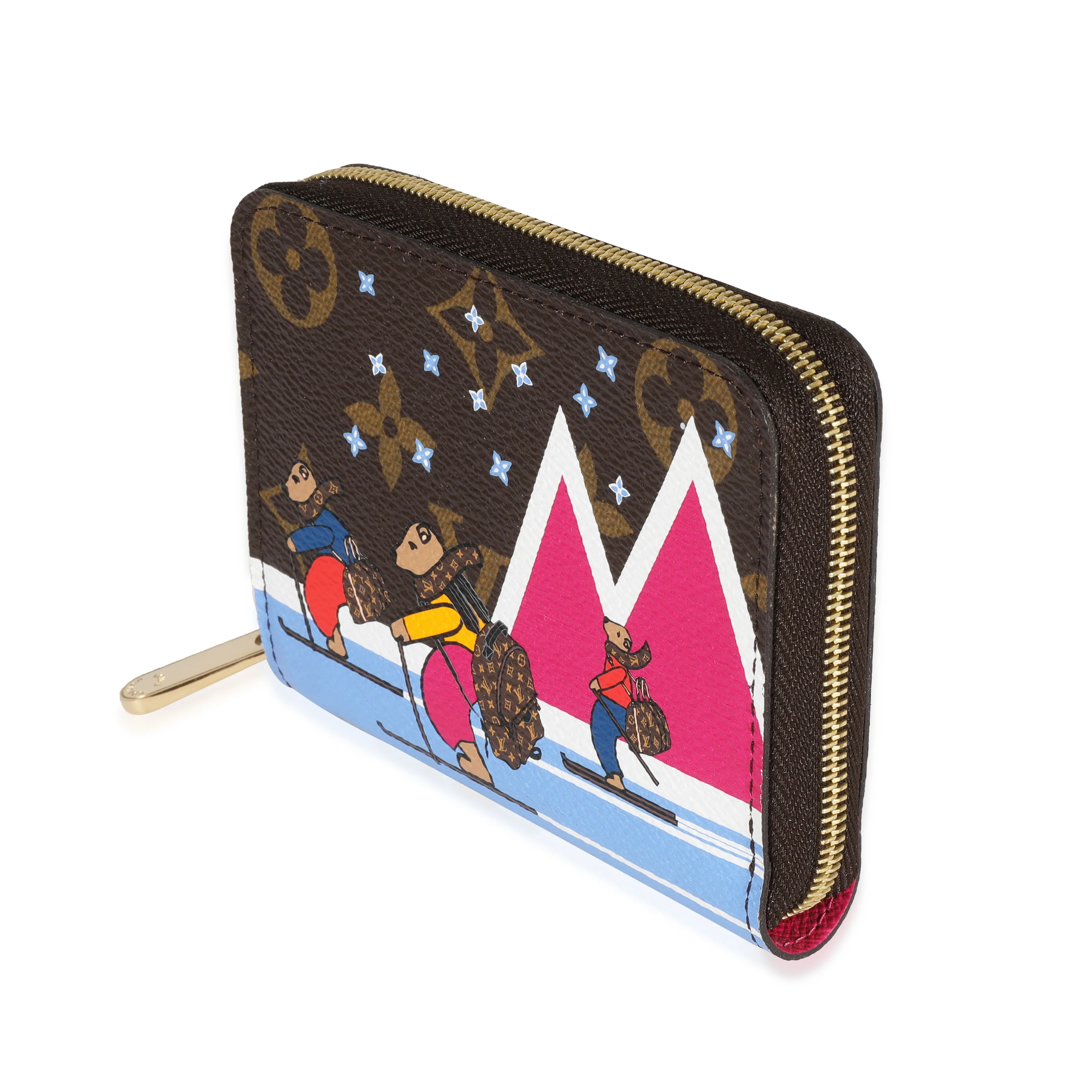 Christmas Animation Bears Skiing Monogram Canvas Zippy Coin Purse - Image 2