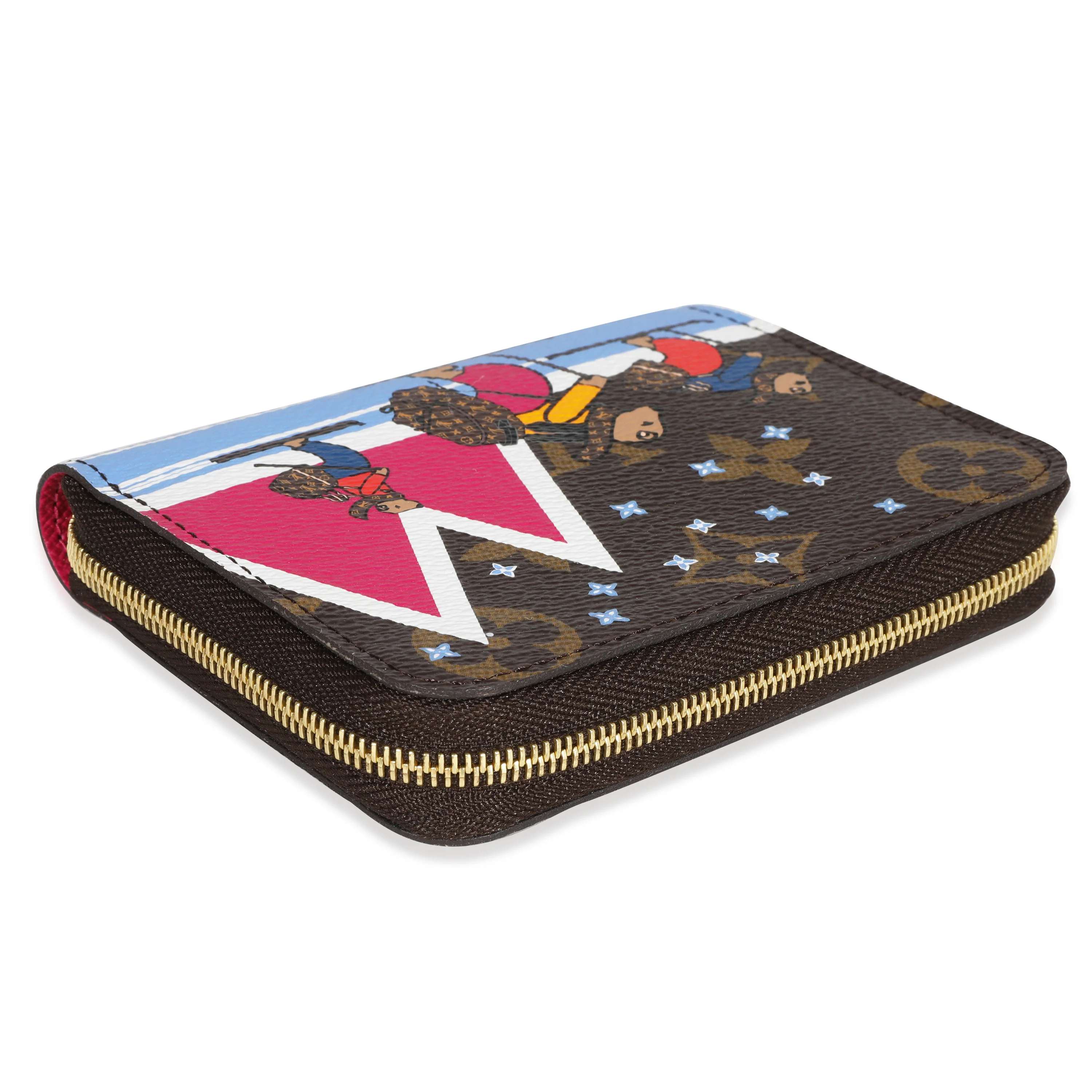 Christmas Animation Bears Skiing Monogram Canvas Zippy Coin Purse - Image 7