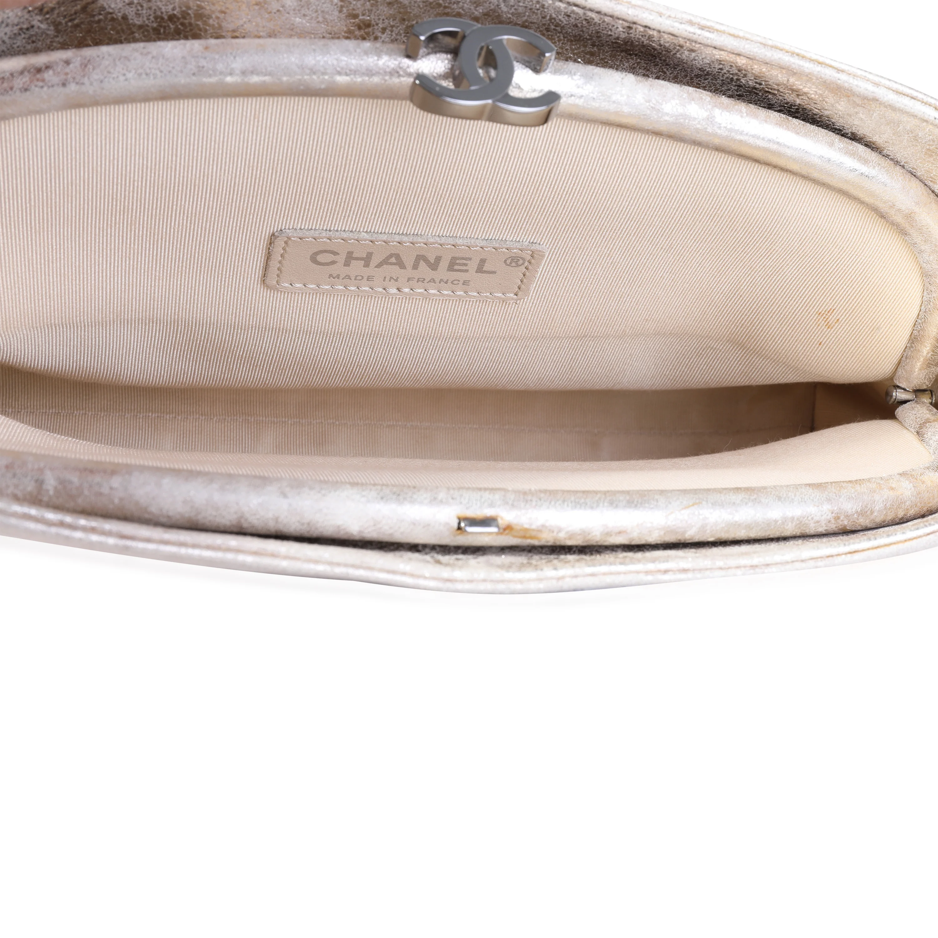 Metallic Gold Iridescent Calfskin Paris-Bombay Frame Clutch - Image 5