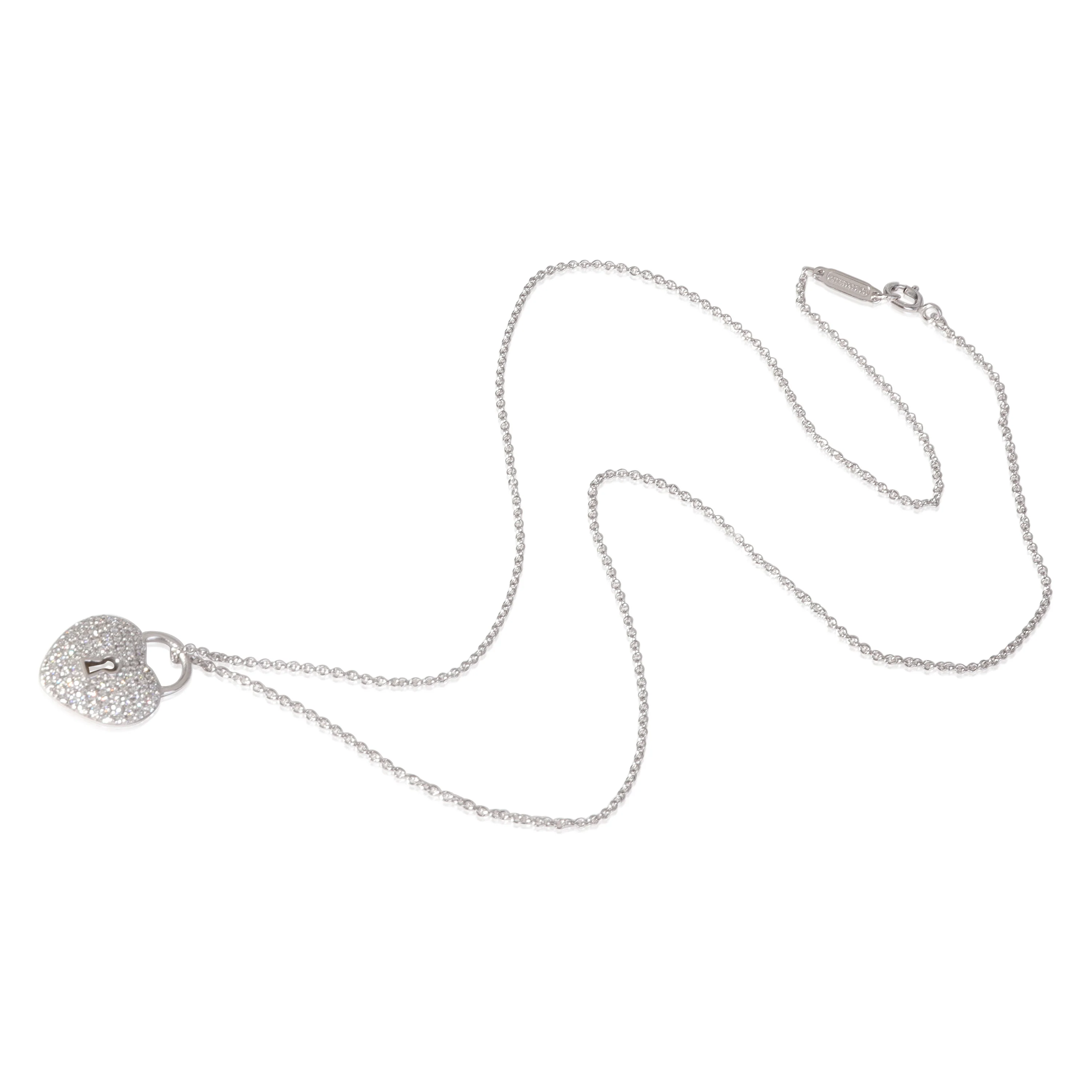 Tiffany & Co. Diamond Heart Lock Pendant in Platinum 0.25 Ctw on a Chain - Image 3