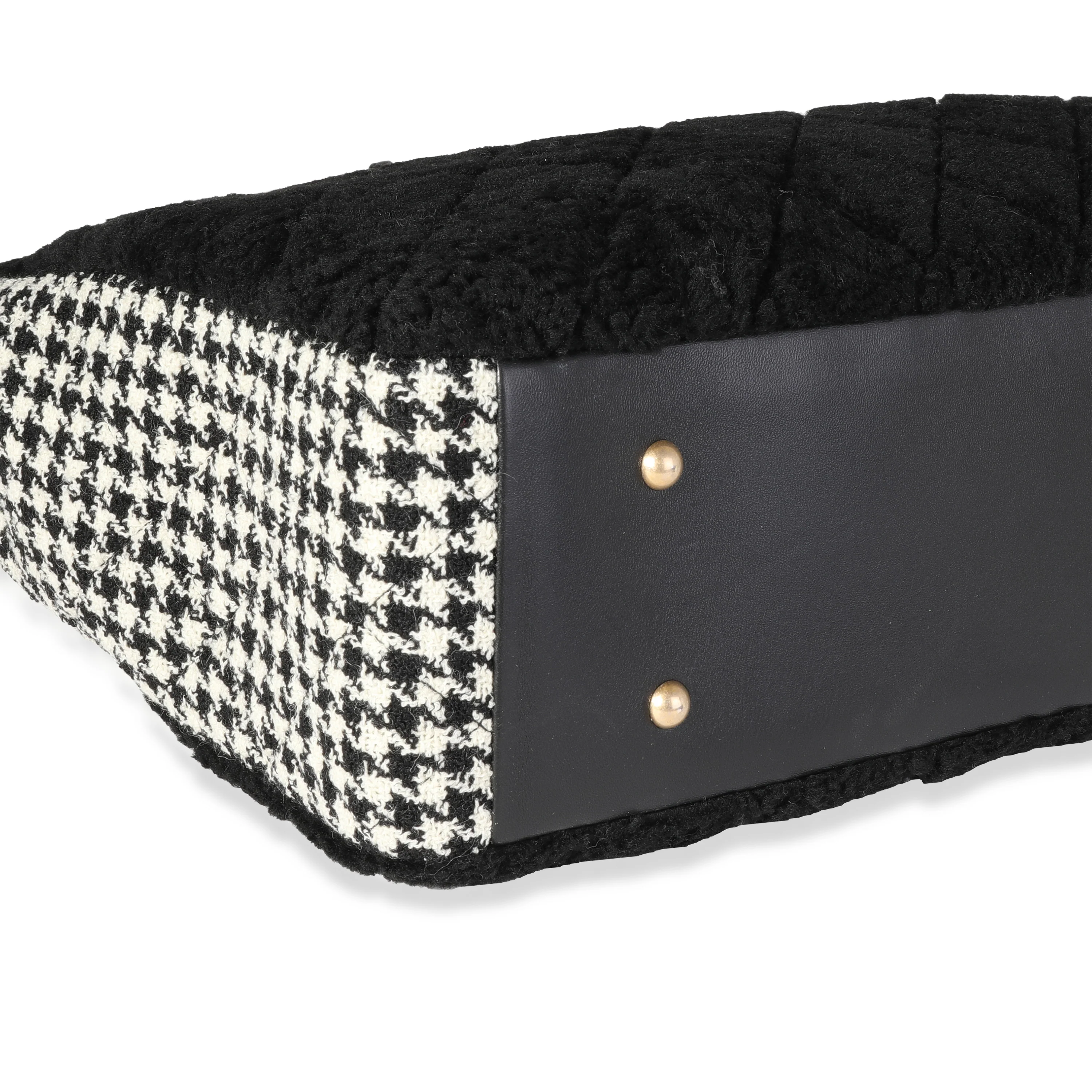 Chanel Black Shearling & Houndstooth Boucle Shopper Tote - Image 6