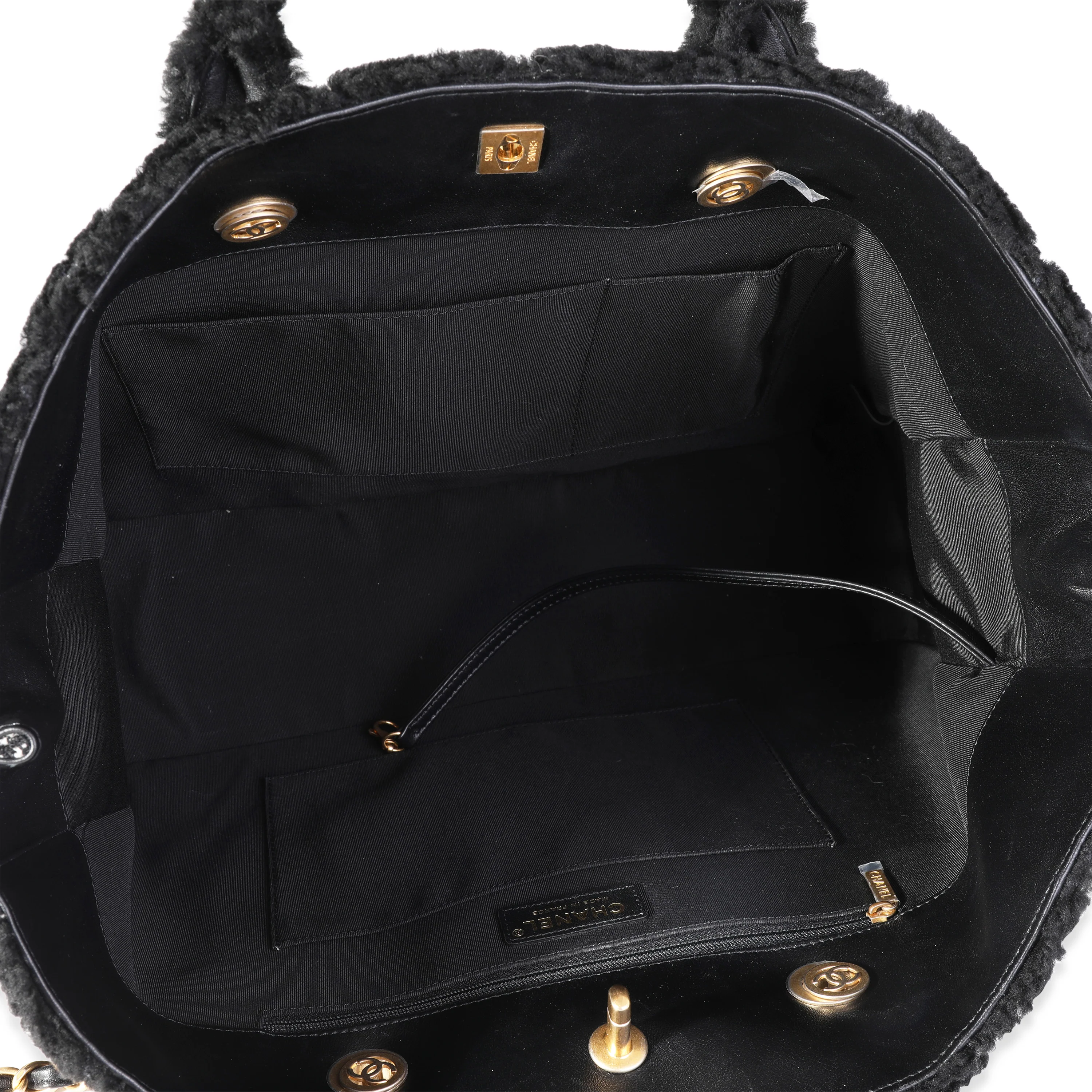 Chanel Black Shearling & Houndstooth Boucle Shopper Tote - Image 8