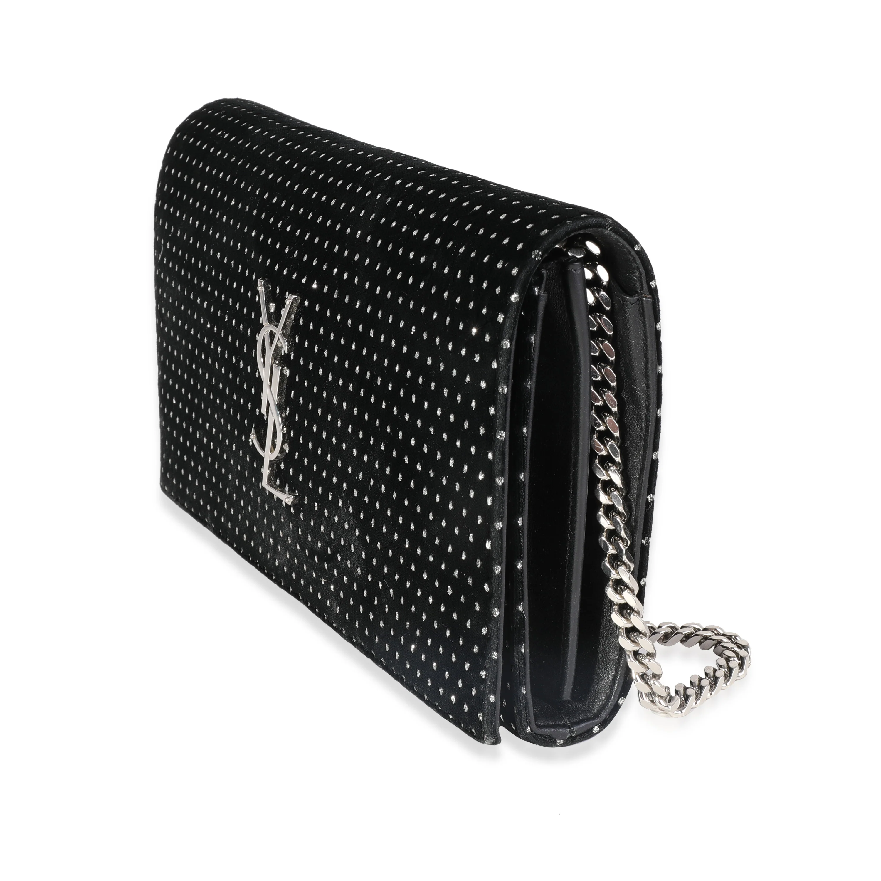 Saint Laurent Black Velvet & Crystal Kate Chain Wallet - Image 2