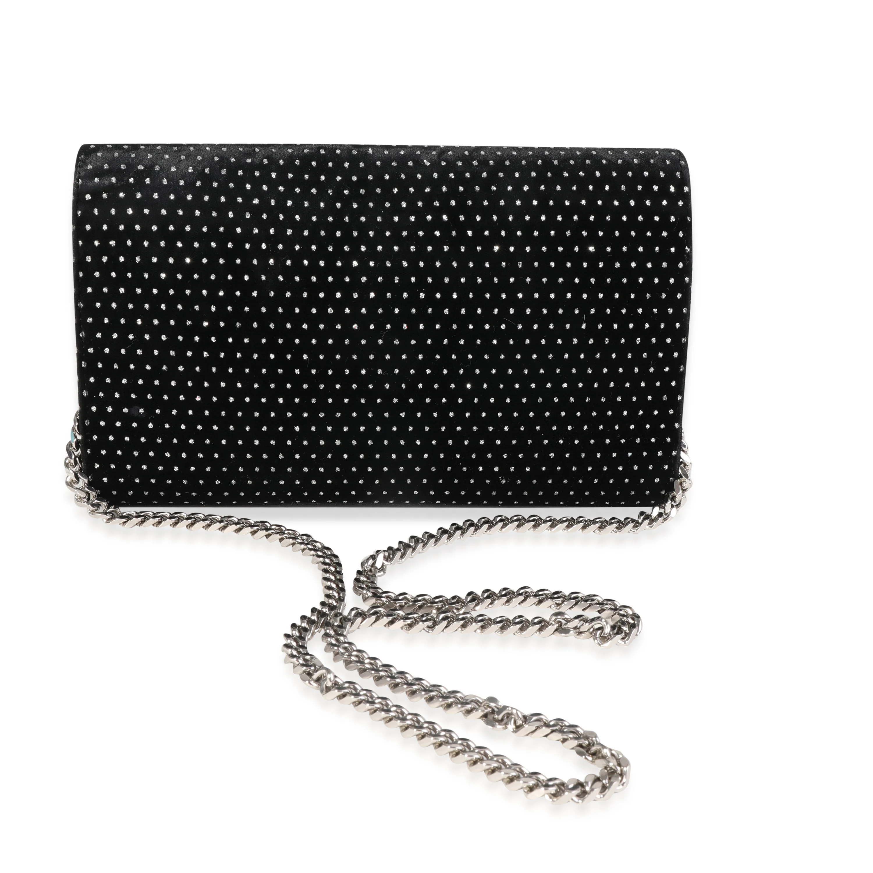 Saint Laurent Black Velvet & Crystal Kate Chain Wallet - Image 3
