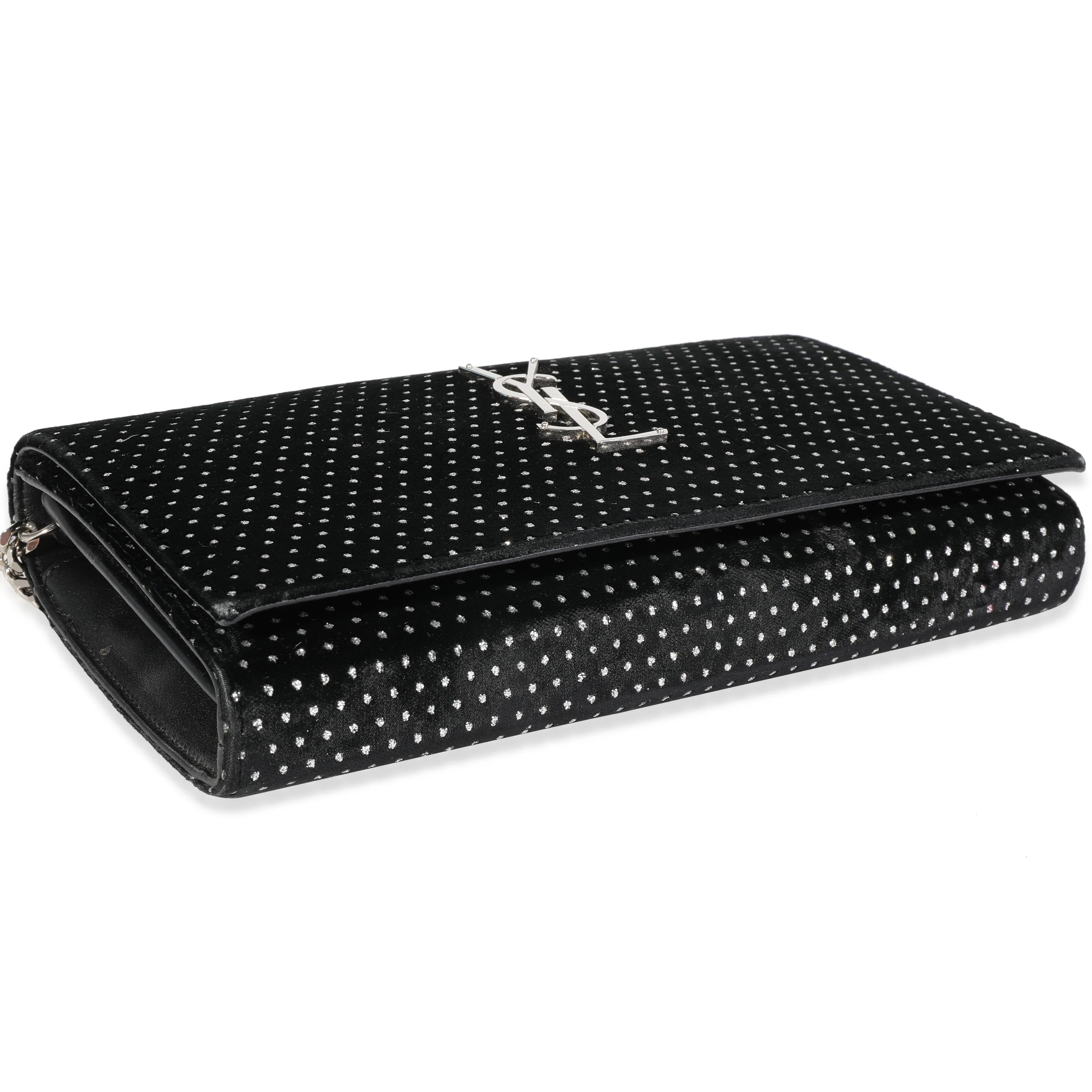 Saint Laurent Black Velvet & Crystal Kate Chain Wallet - Image 6