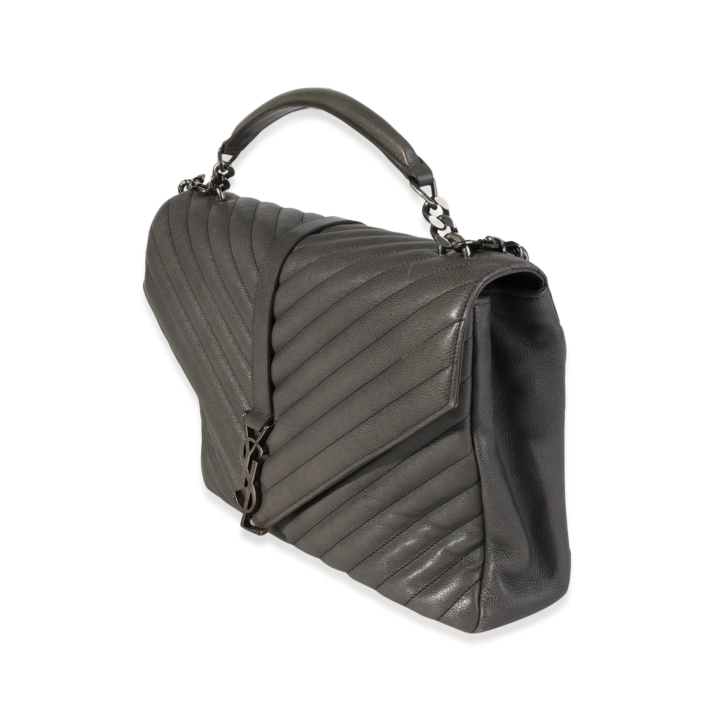Gray Matelassé Sheepskin Large College Bag - Image 2