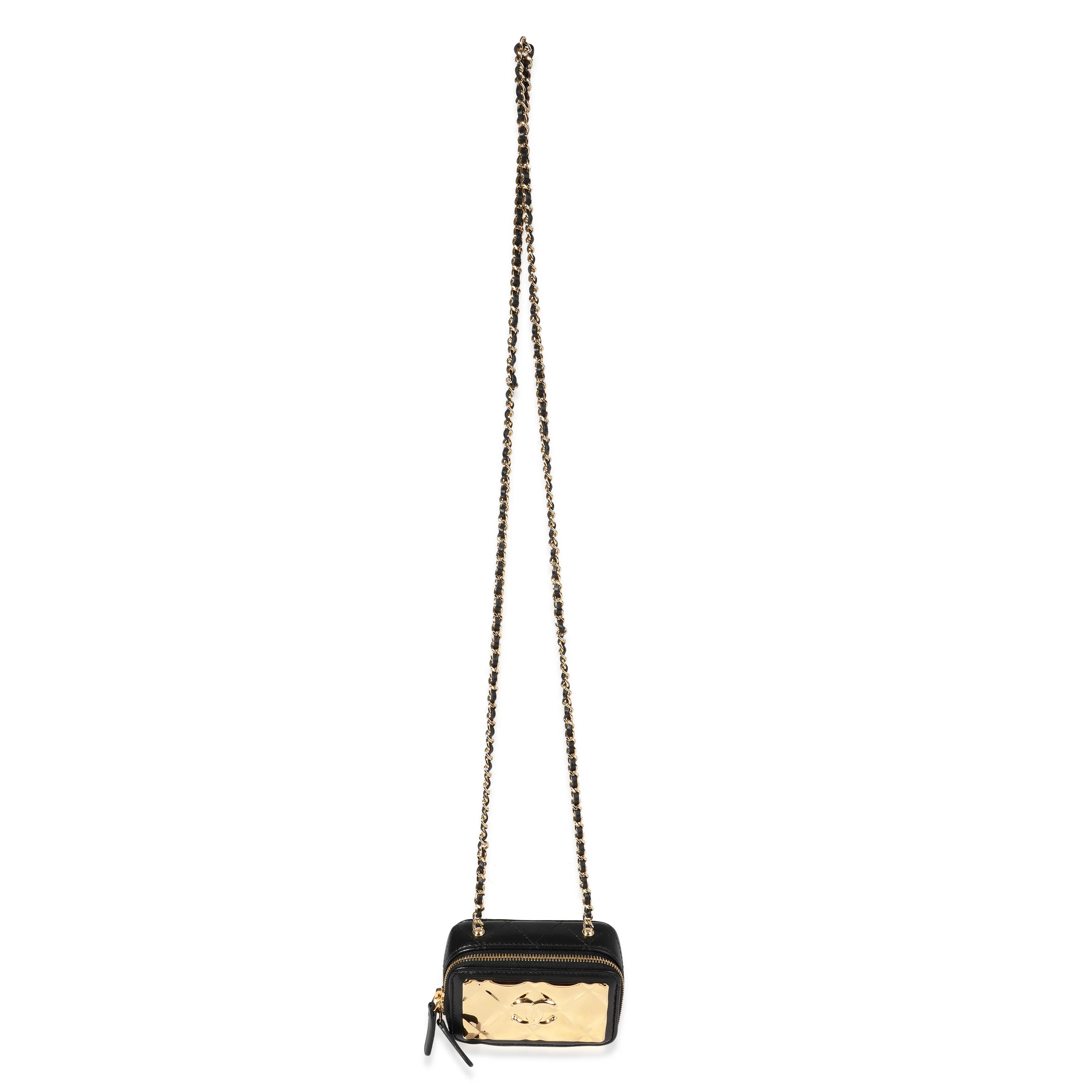 Gold Quilted Metal & Black Lambskin Mini Vanity Bag - Image 4
