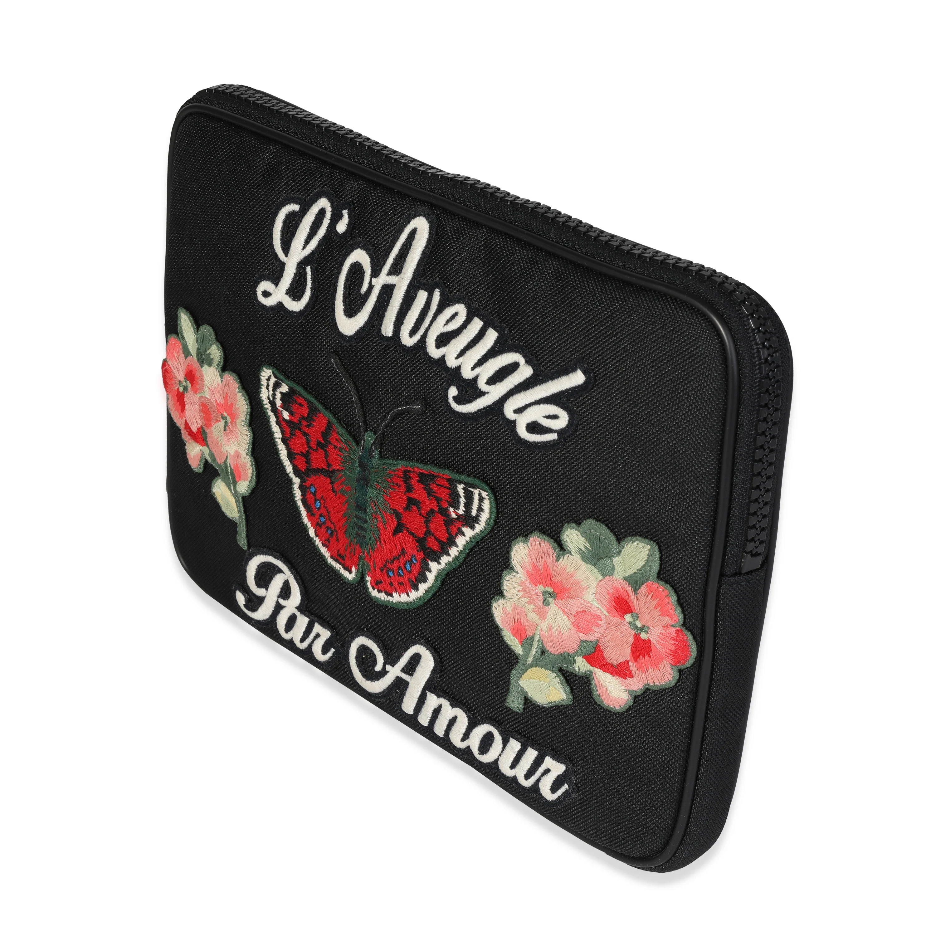 Black Embroidered Techno Canvas Pouch - Image 2