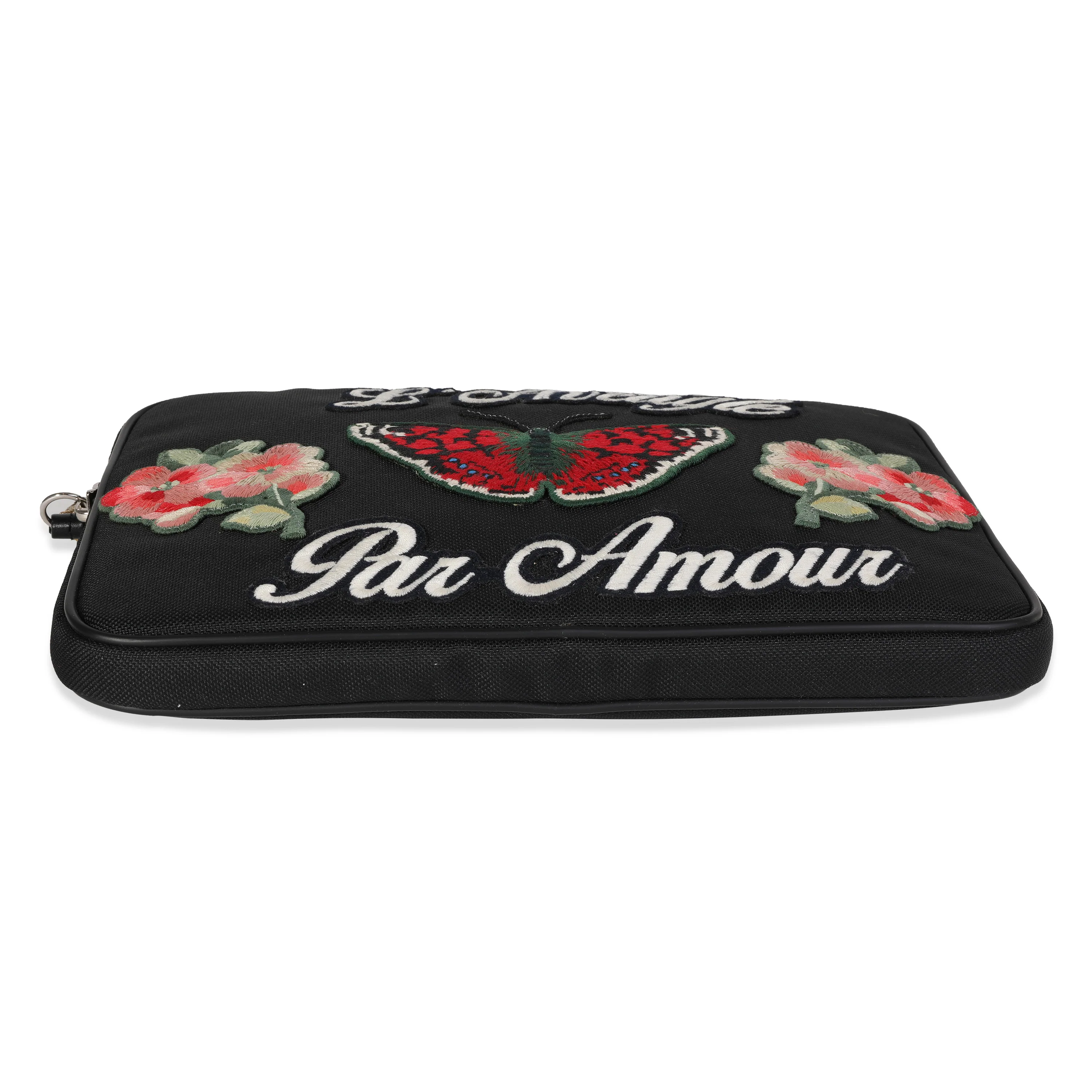 Black Embroidered Techno Canvas Pouch - Image 5