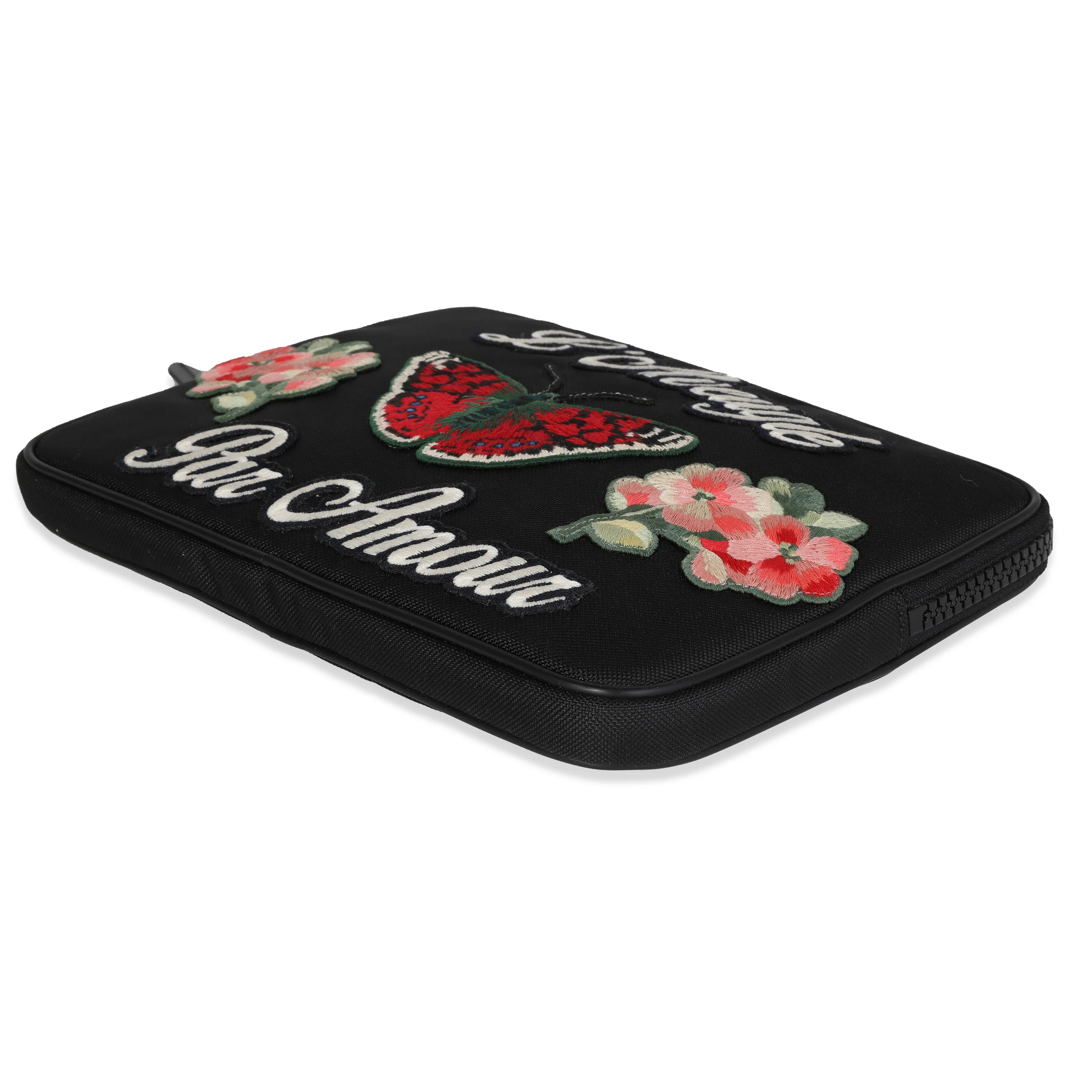 Black Embroidered Techno Canvas Pouch - Image 6