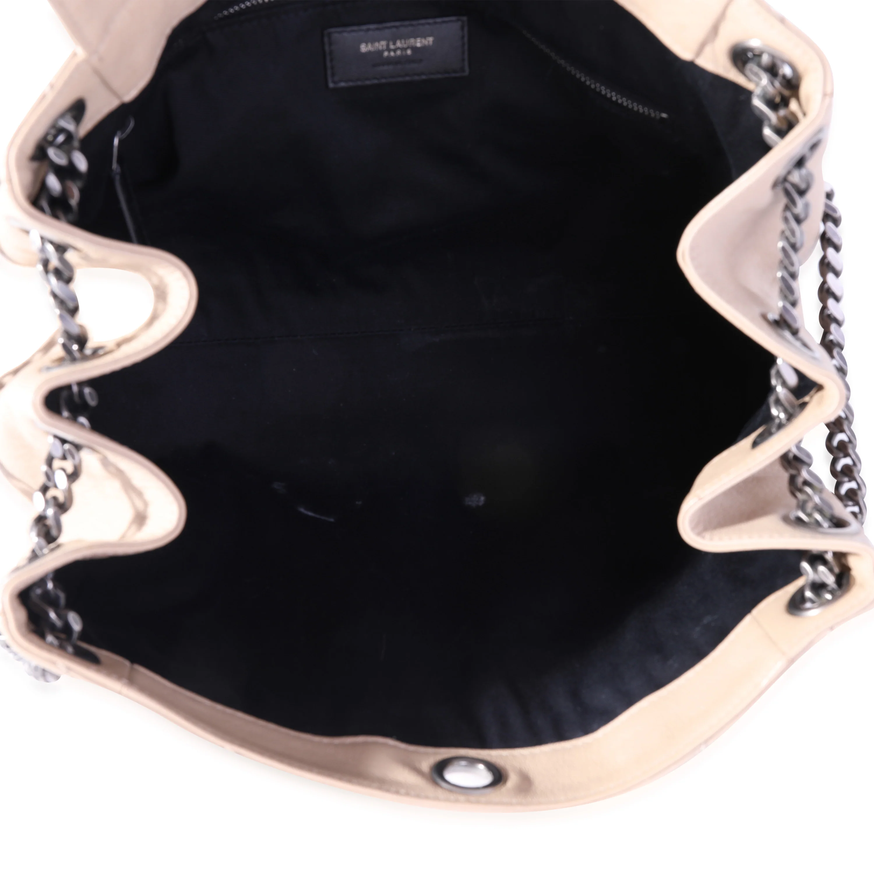 Saint Laurent Beige Chevron Leather Monogram Nolita Bag - Image 8