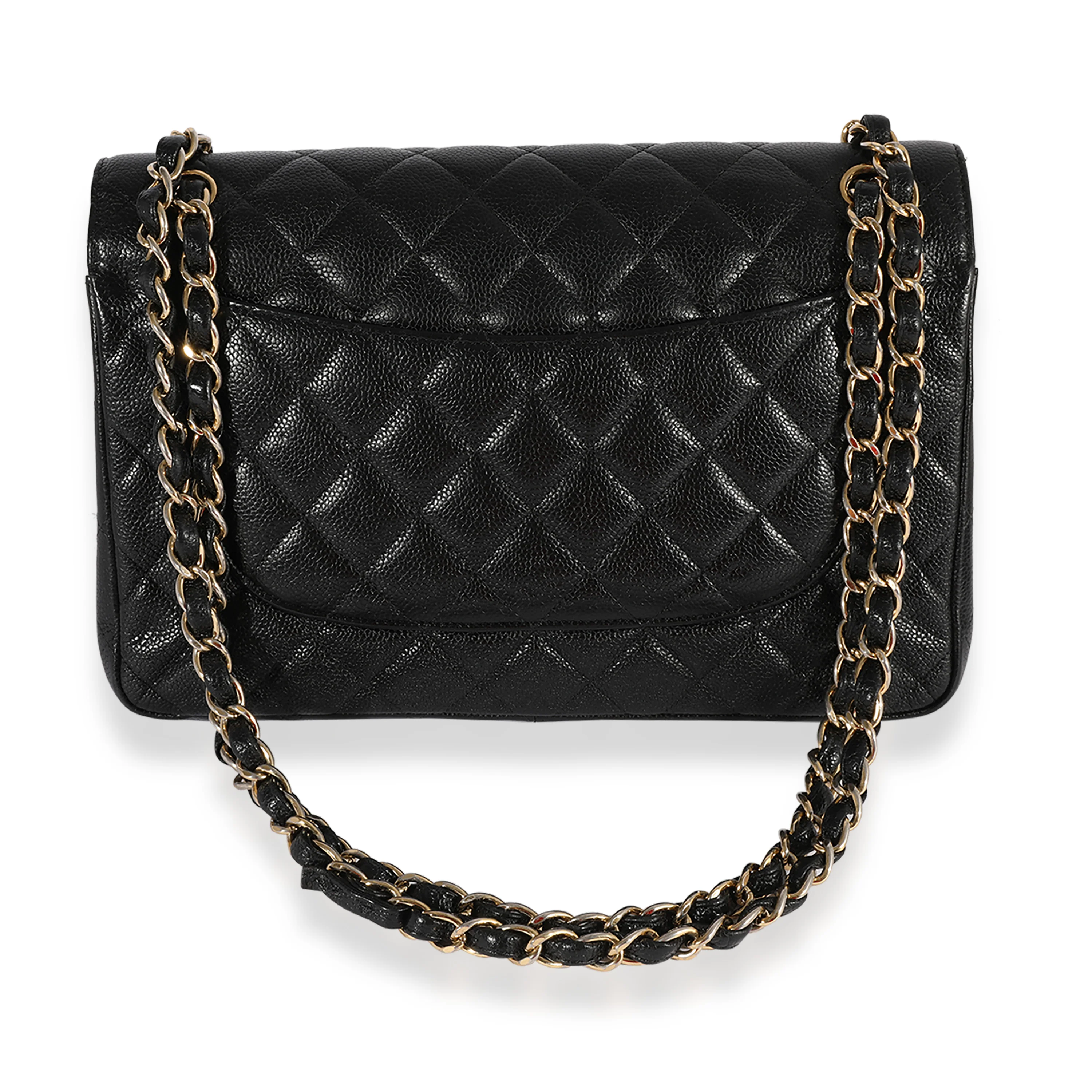 Black Quilted Caviar Jumbo Classic Double Flap HandBag - Image 3