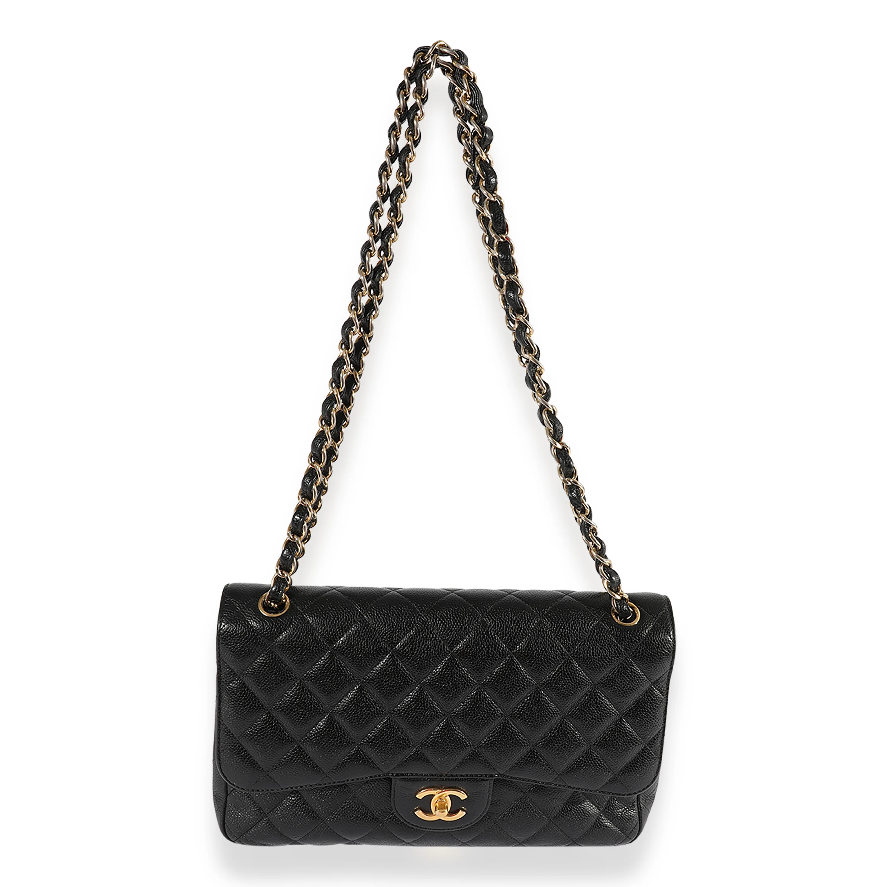 Black Quilted Caviar Jumbo Classic Double Flap HandBag - Image 4