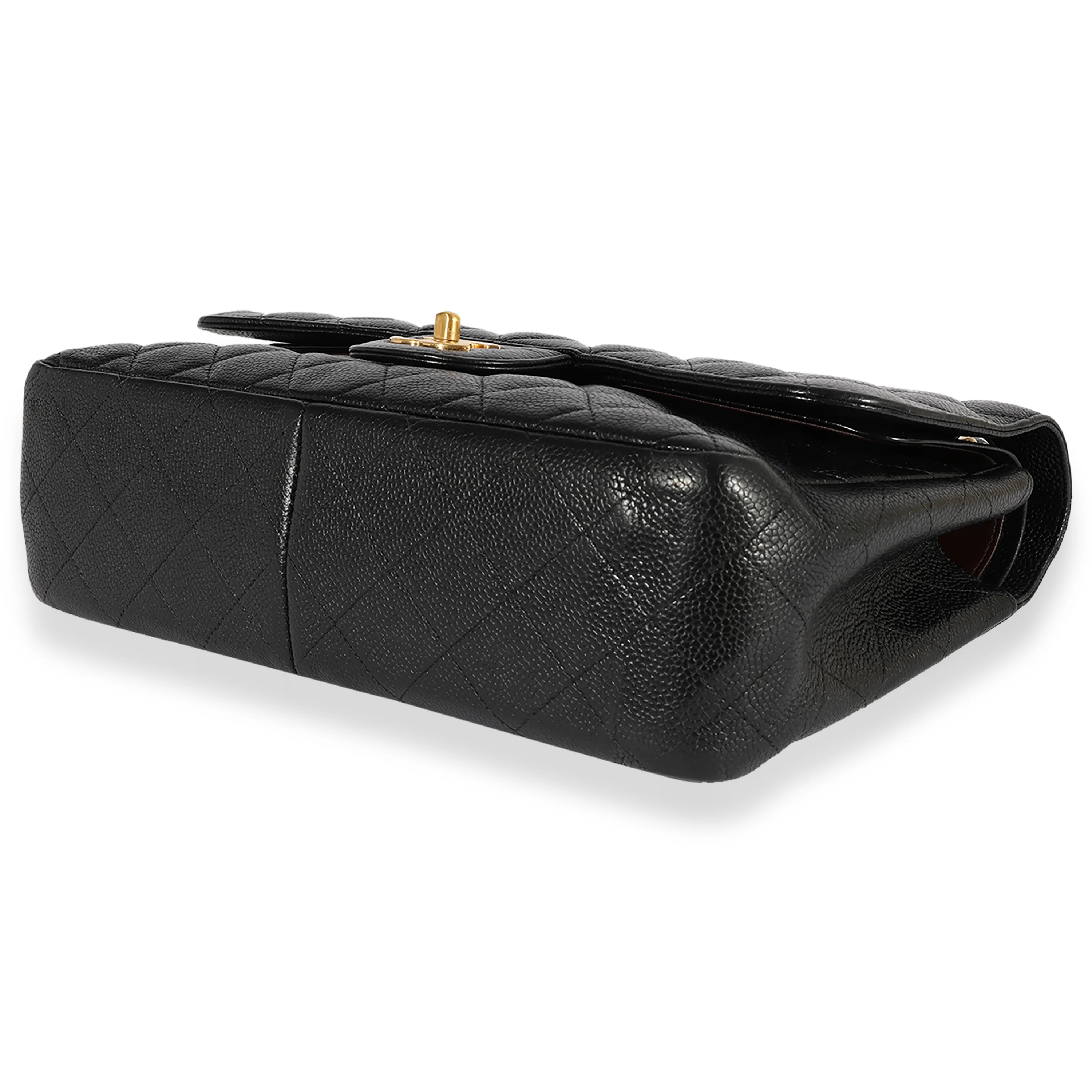 Black Quilted Caviar Jumbo Classic Double Flap HandBag - Image 7