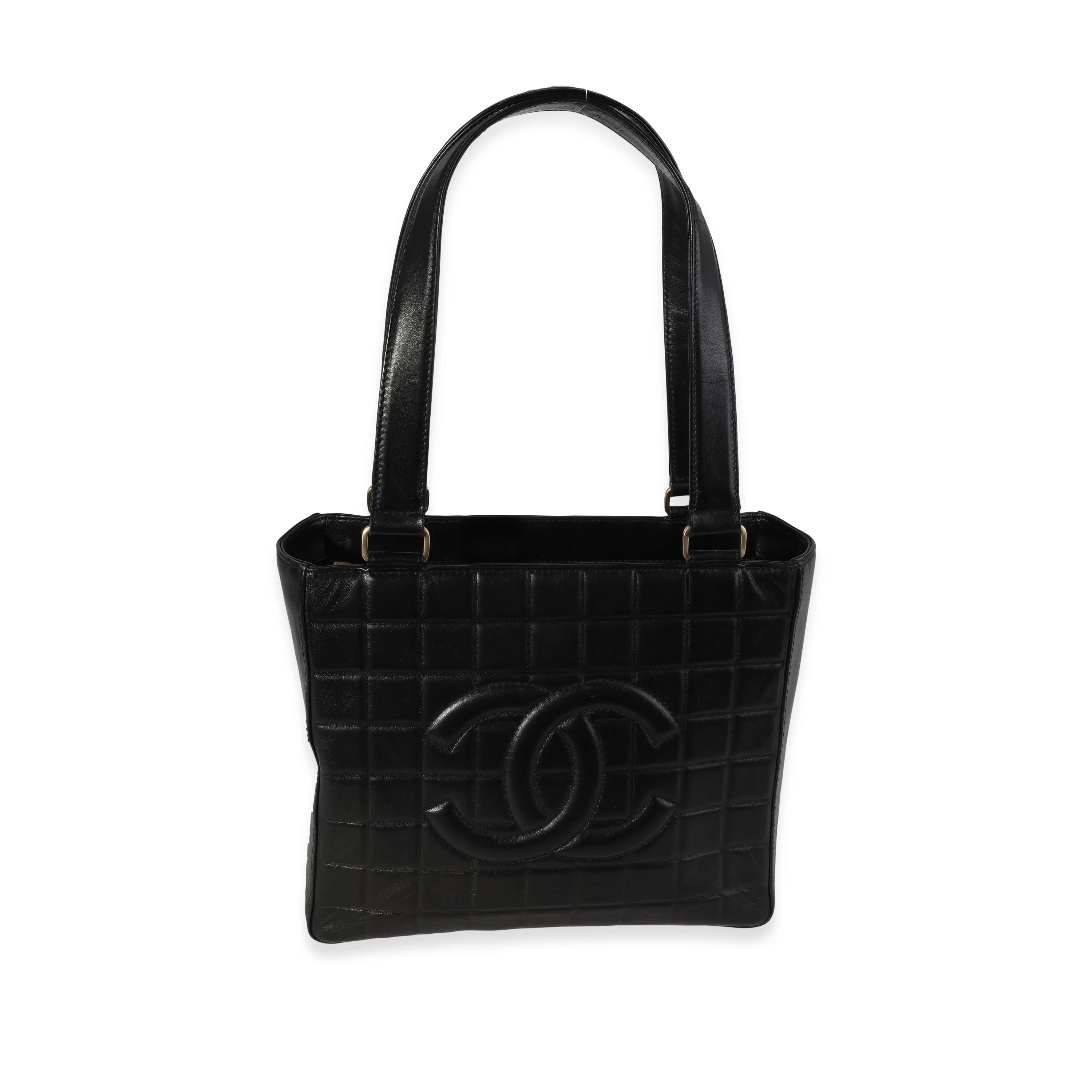 Chanel Vintage Black Lambskin Chocolate Bar CC Tote