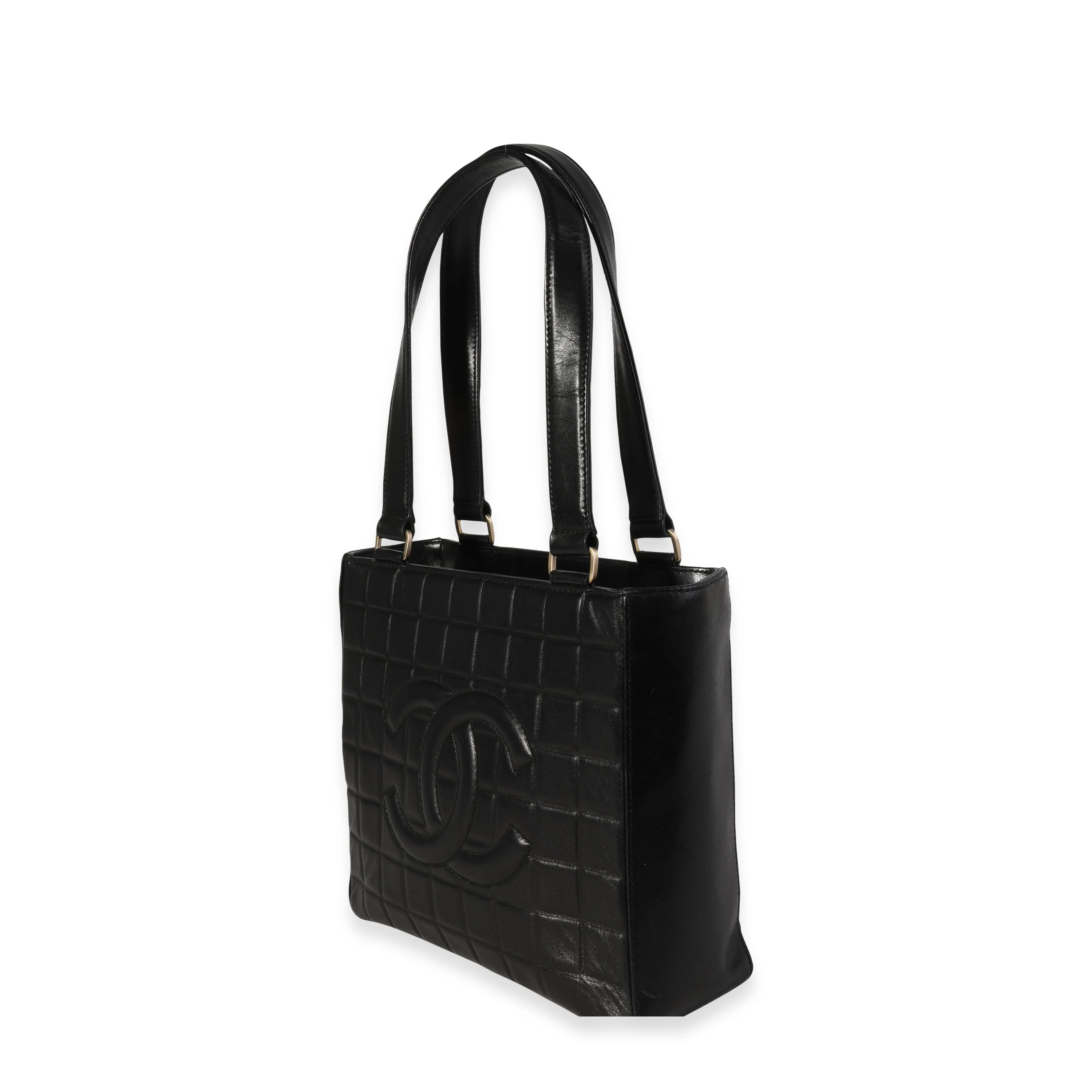 Chanel Vintage Black Lambskin Chocolate Bar CC Tote - Image 2