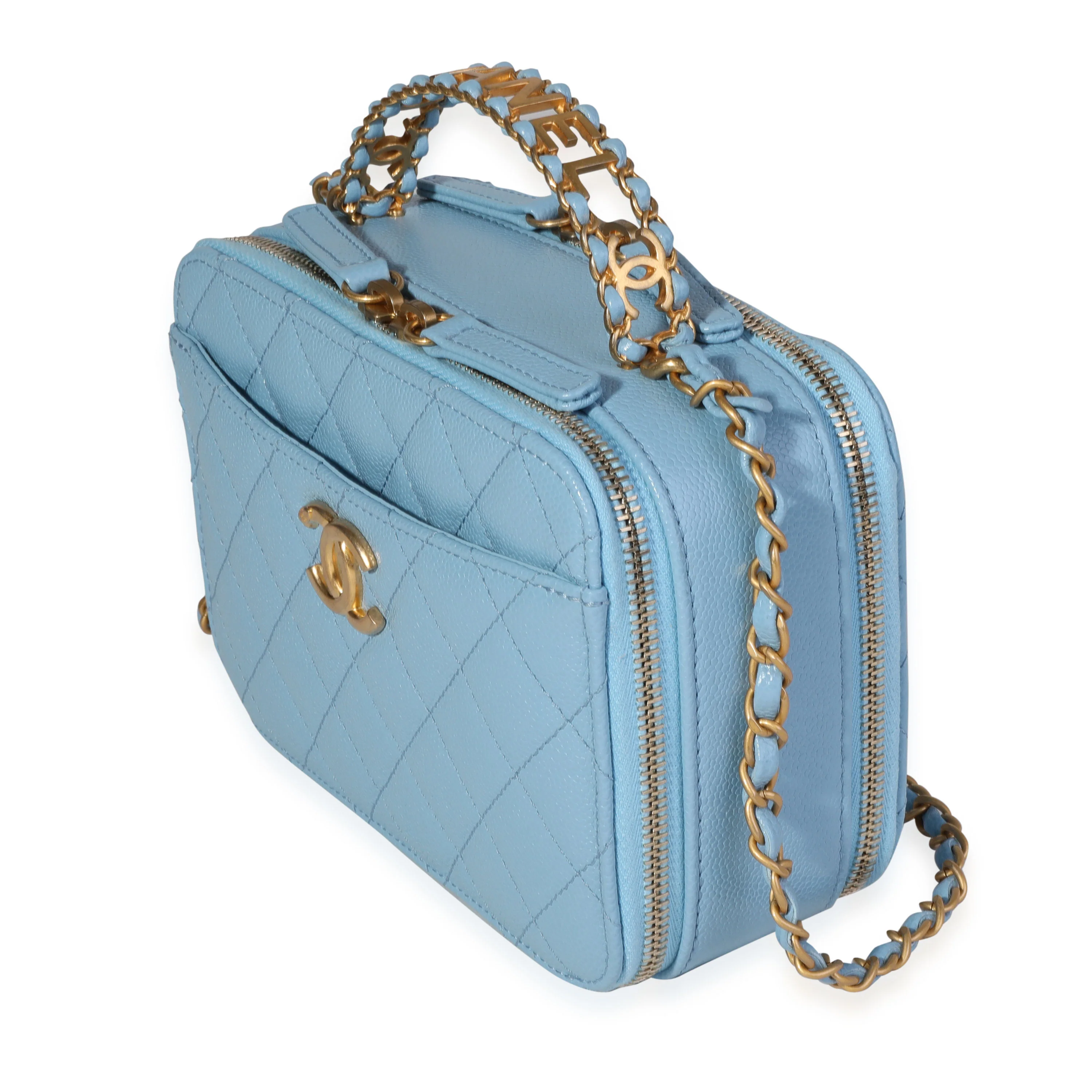 Chanel Light Blue Quilted Caviar Chanel Top Handle Vanity Case - Image 2