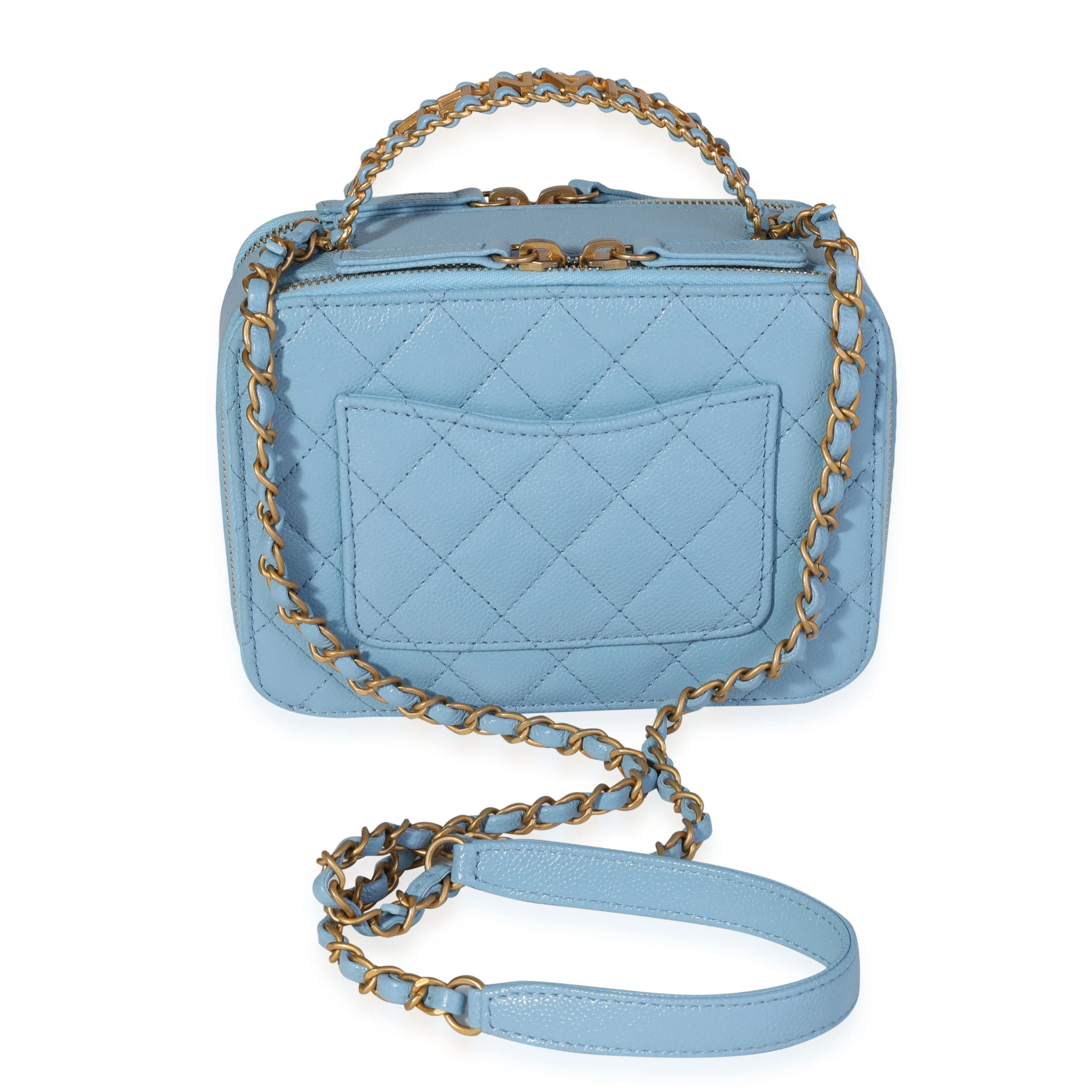 Chanel Light Blue Quilted Caviar Chanel Top Handle Vanity Case - Image 3