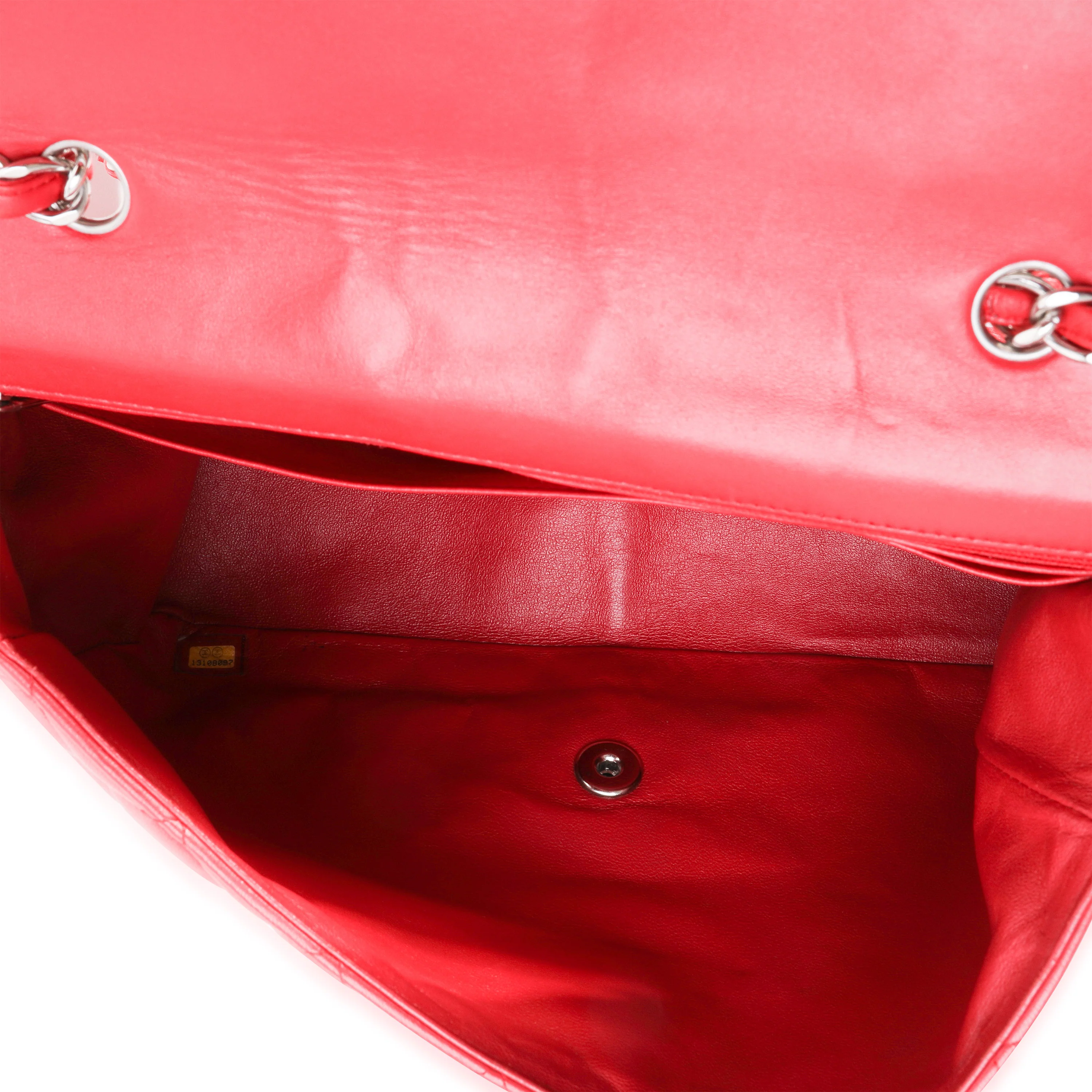 Chanel Red Quilted Lambskin Jumbo Classic Single Flap Bag - Image 8