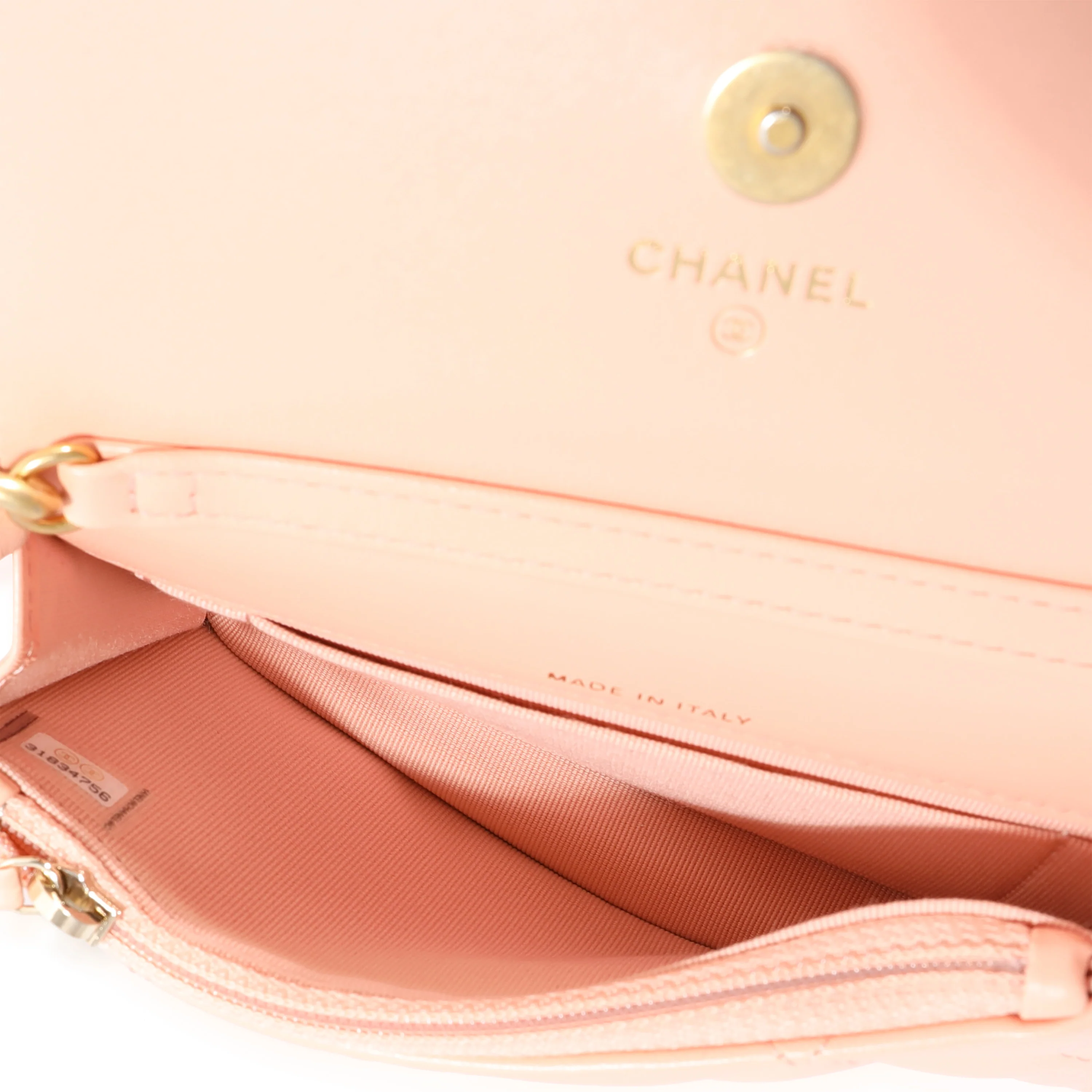 Chanel Light Orange Quilted Lambskin Chanel 19 Mini Coin Purse With Chain - Image 4