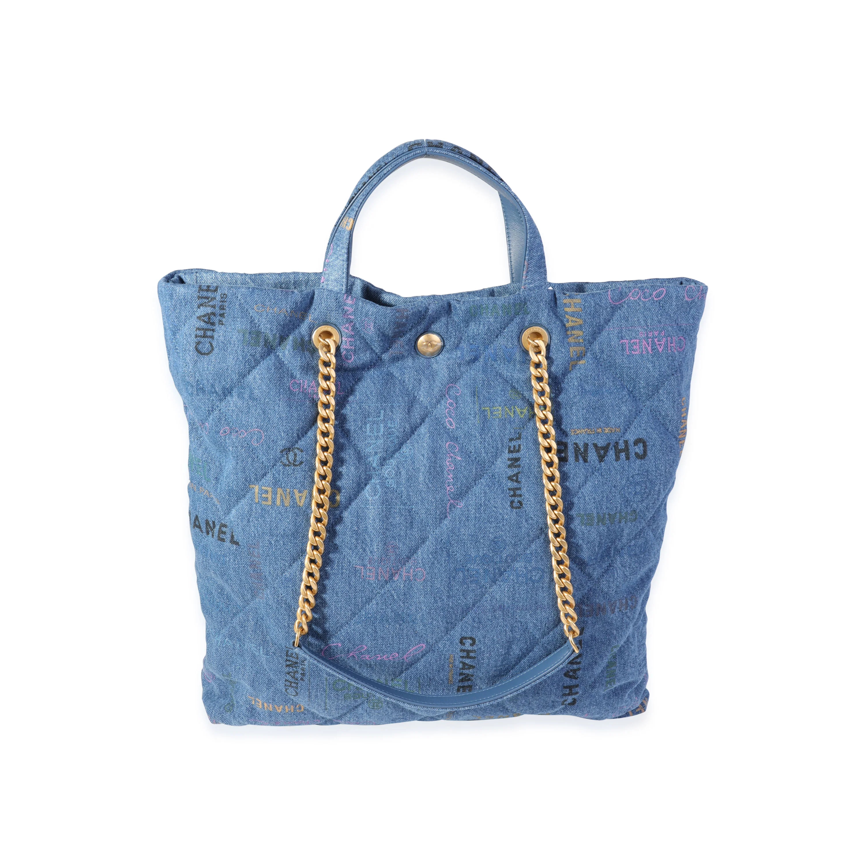 Chanel Blue & Multicolor Quilted Denim Mood Shopping Tote - Image 4