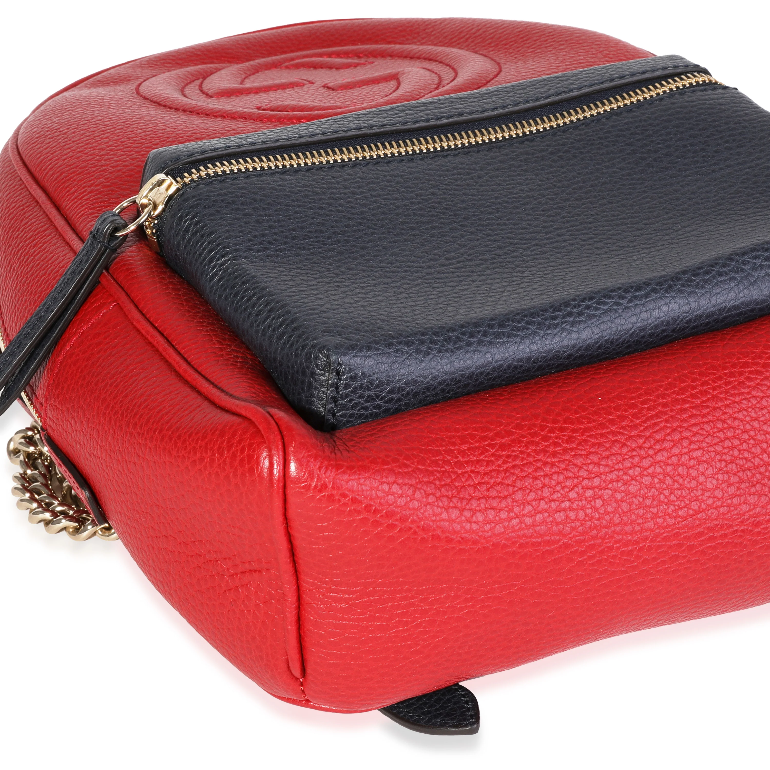 Red & Navy Pebbled Leather Soho Chain Backpack - Image 5