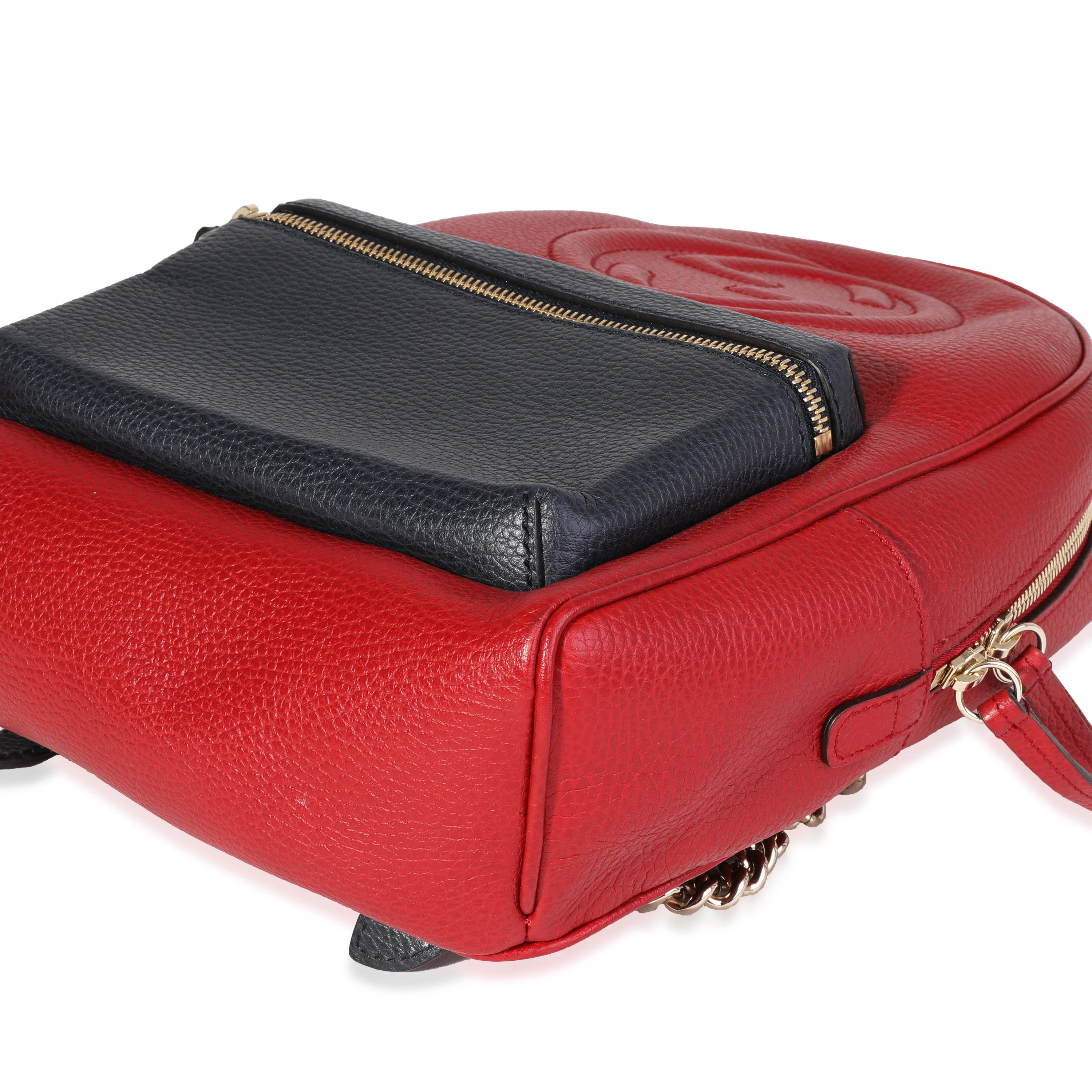 Red & Navy Pebbled Leather Soho Chain Backpack - Image 6