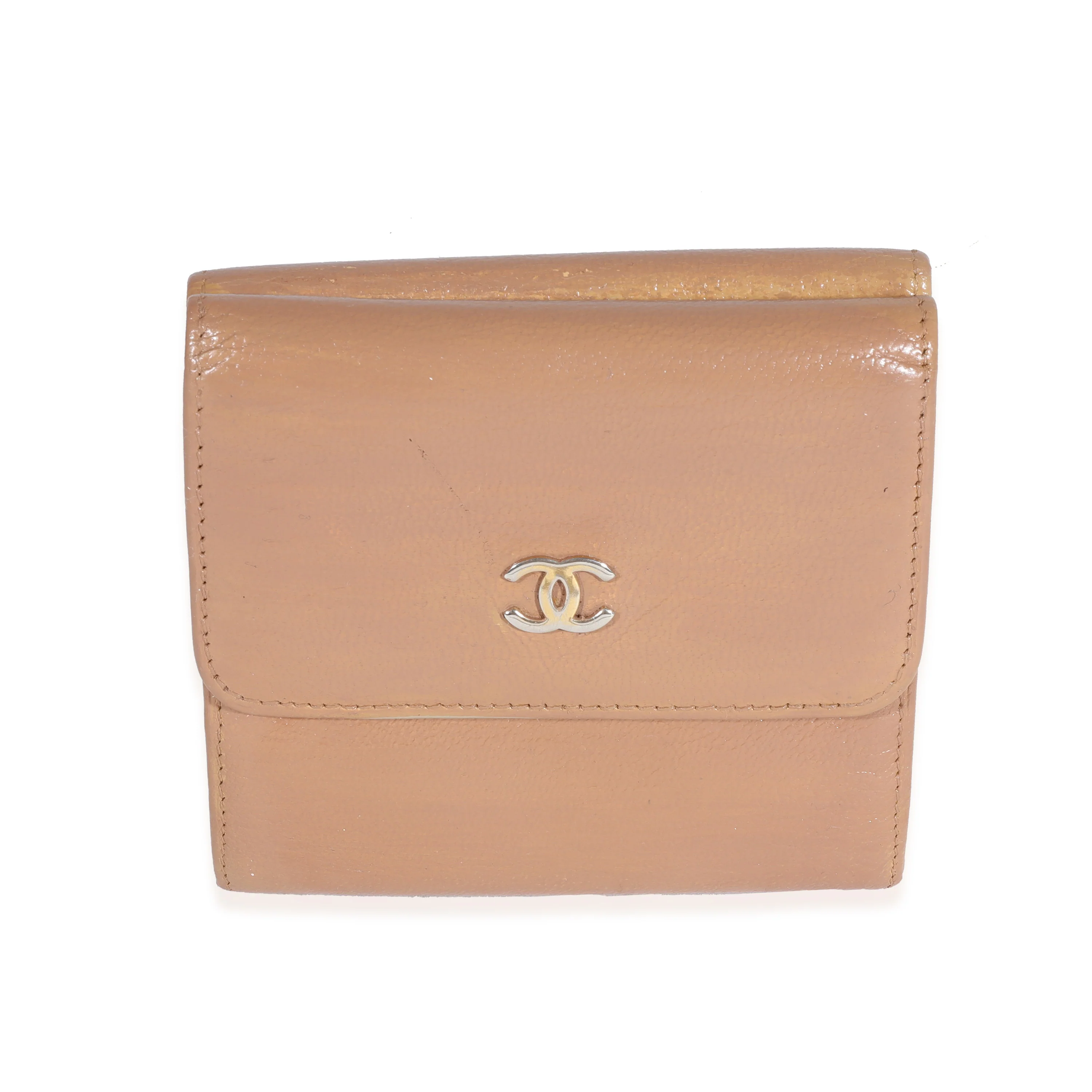 Chanel Beige Goatskin Double Flap Compact Wallet