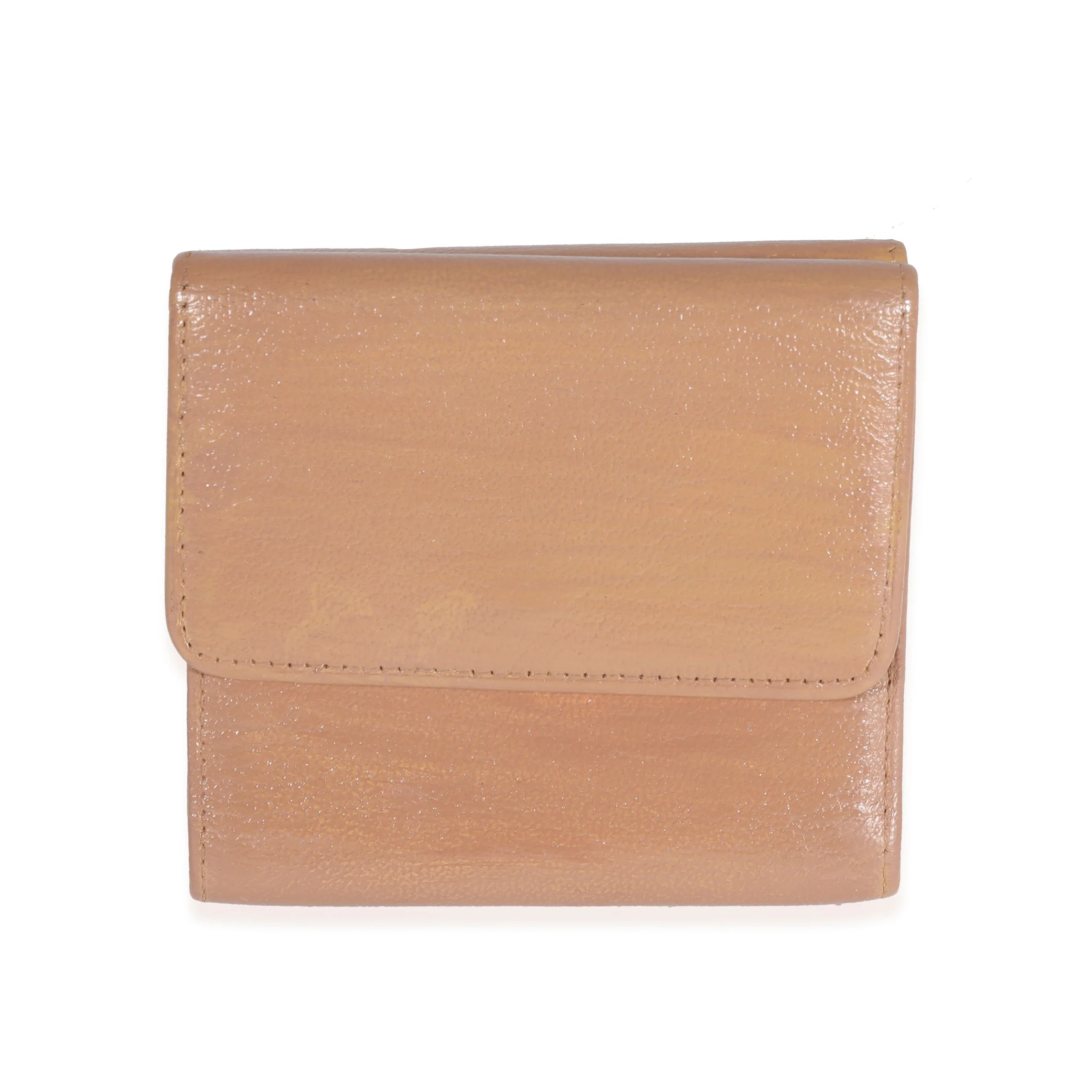 Chanel Beige Goatskin Double Flap Compact Wallet - Image 3