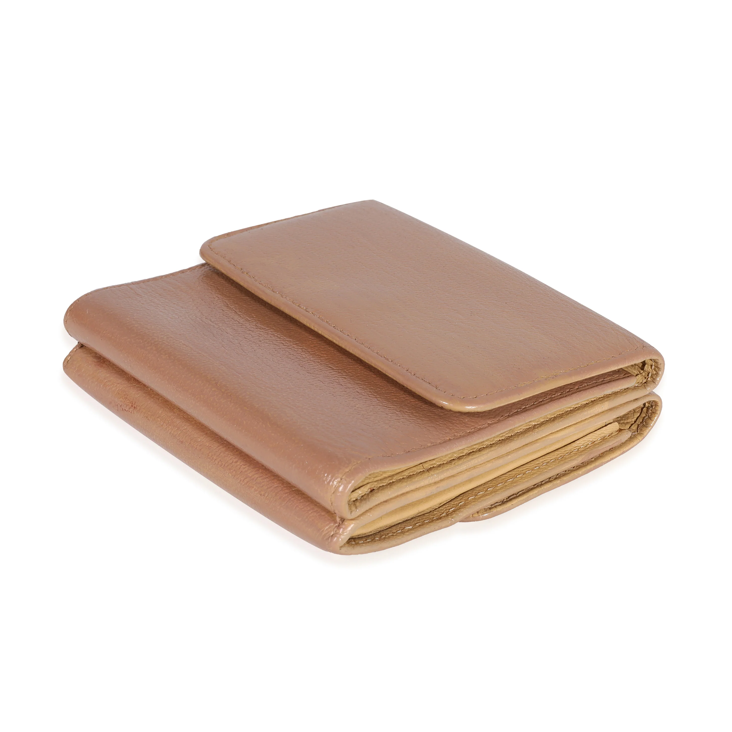 Chanel Beige Goatskin Double Flap Compact Wallet - Image 6