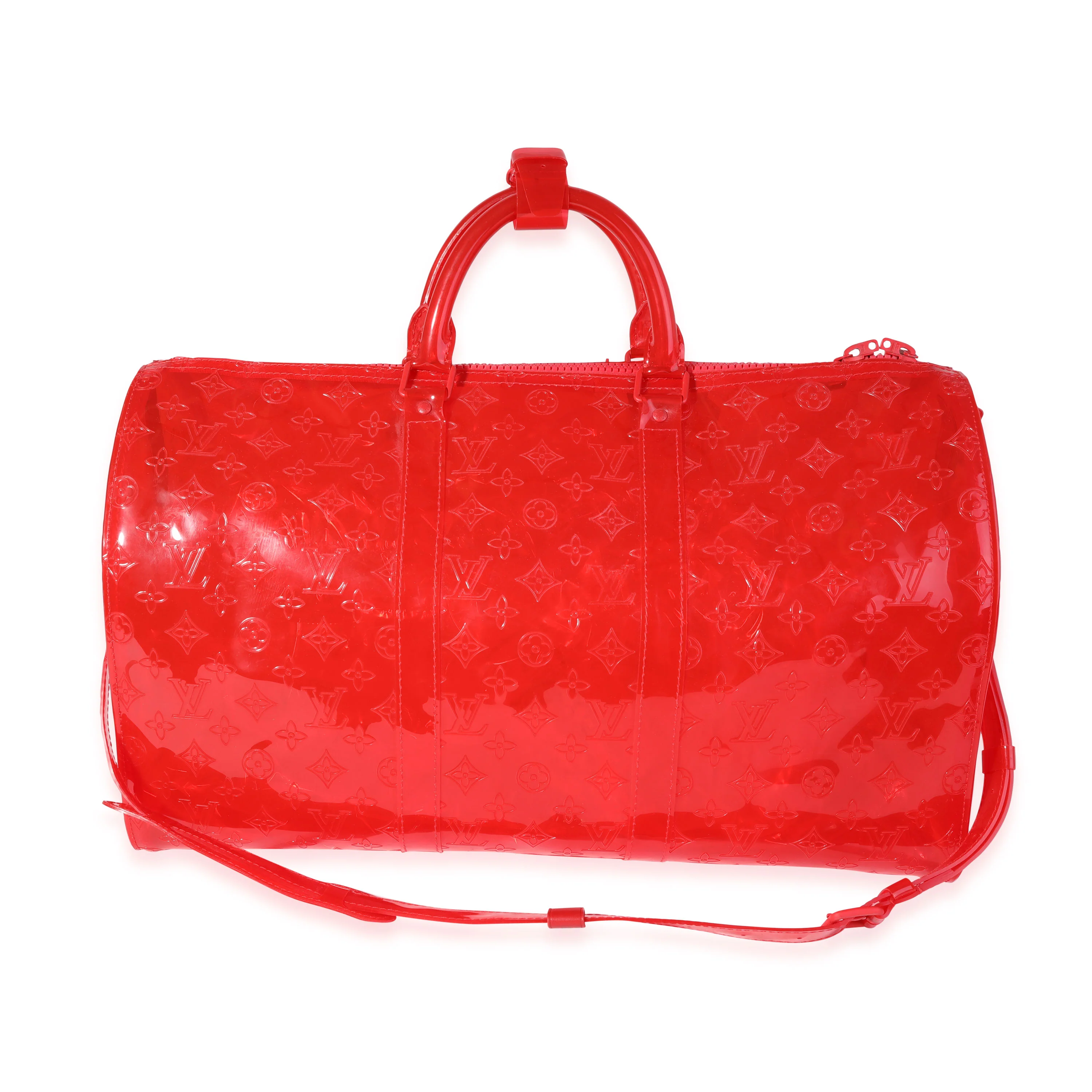 Louis Vuitton x Virgil Abloh Red Monogram PVC Keepall Bandouliére 50 - Image 3