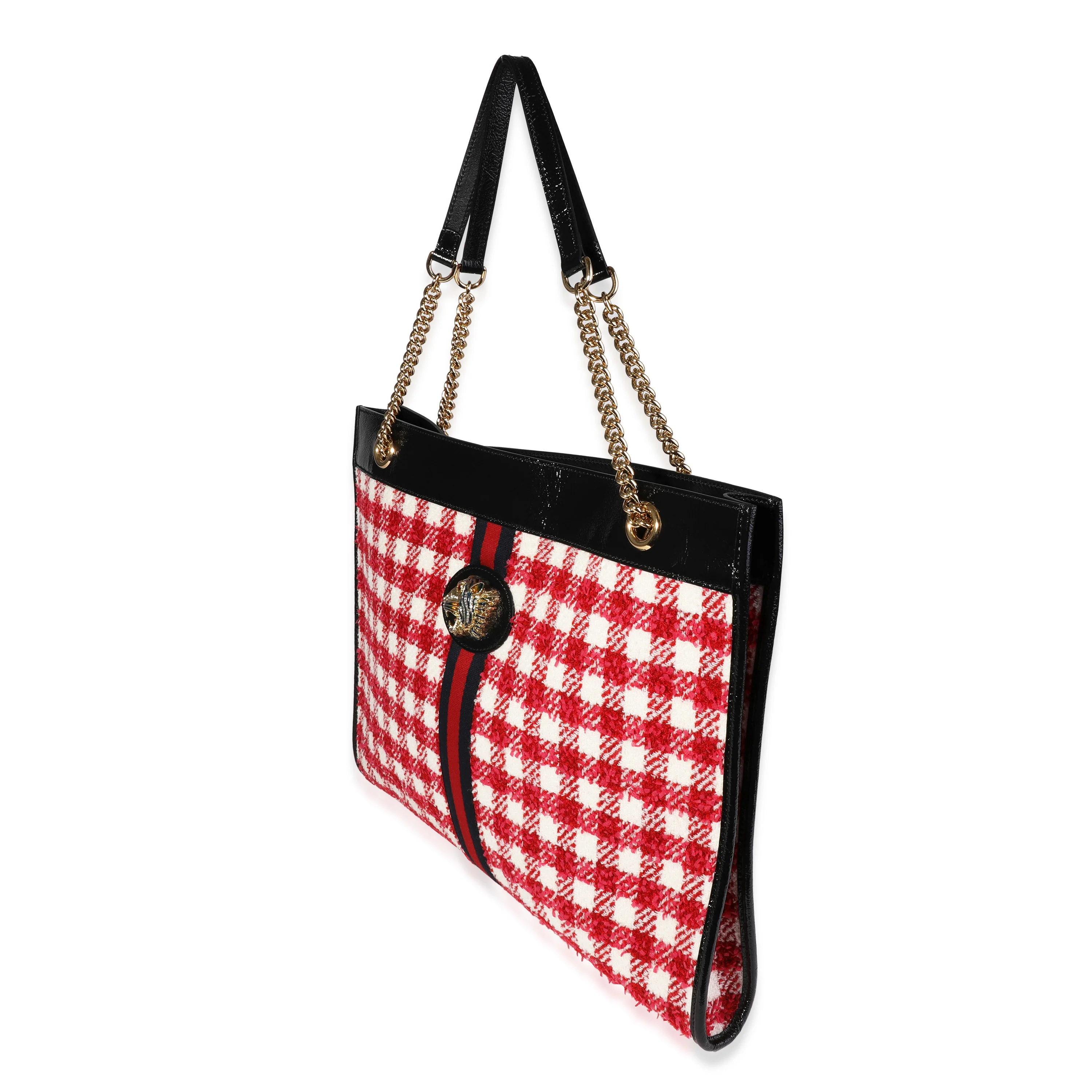 Gucci Red & White Tweed Large Rajah Tote - Image 2