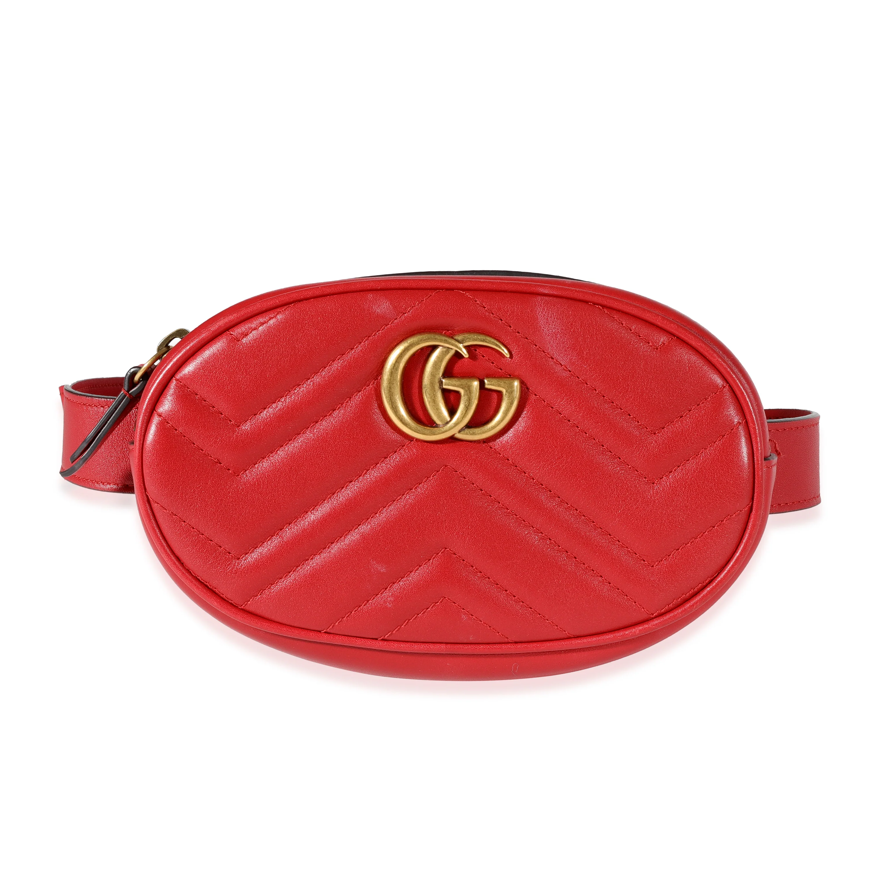 Gucci Red Matelassé Calfskin GG Marmont Belt Bag 85 - Image 2