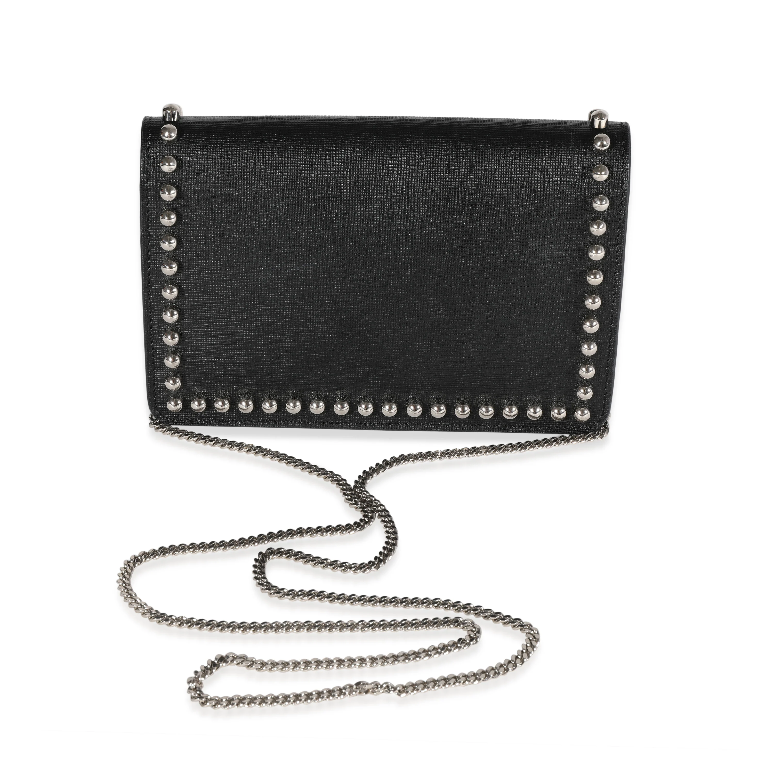 Black Vitello Elite & Mink Studded Karlito Chain Wallet - Image 3