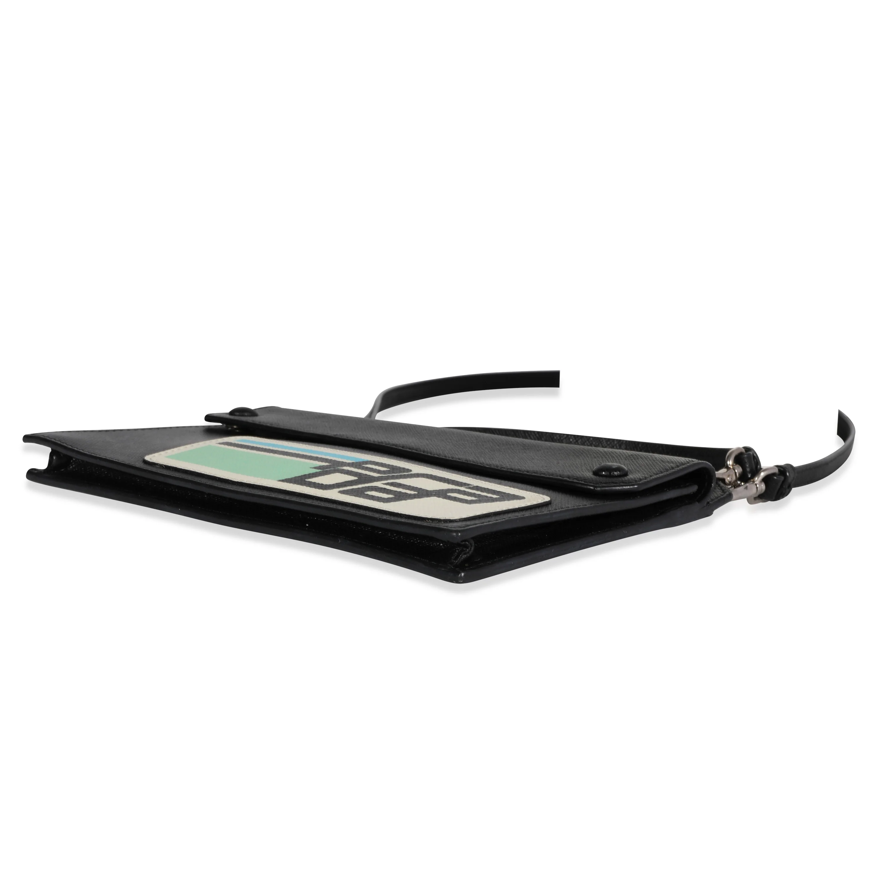 Black Saffiano Leather Retro Logo Flat Crossbody - Image 7