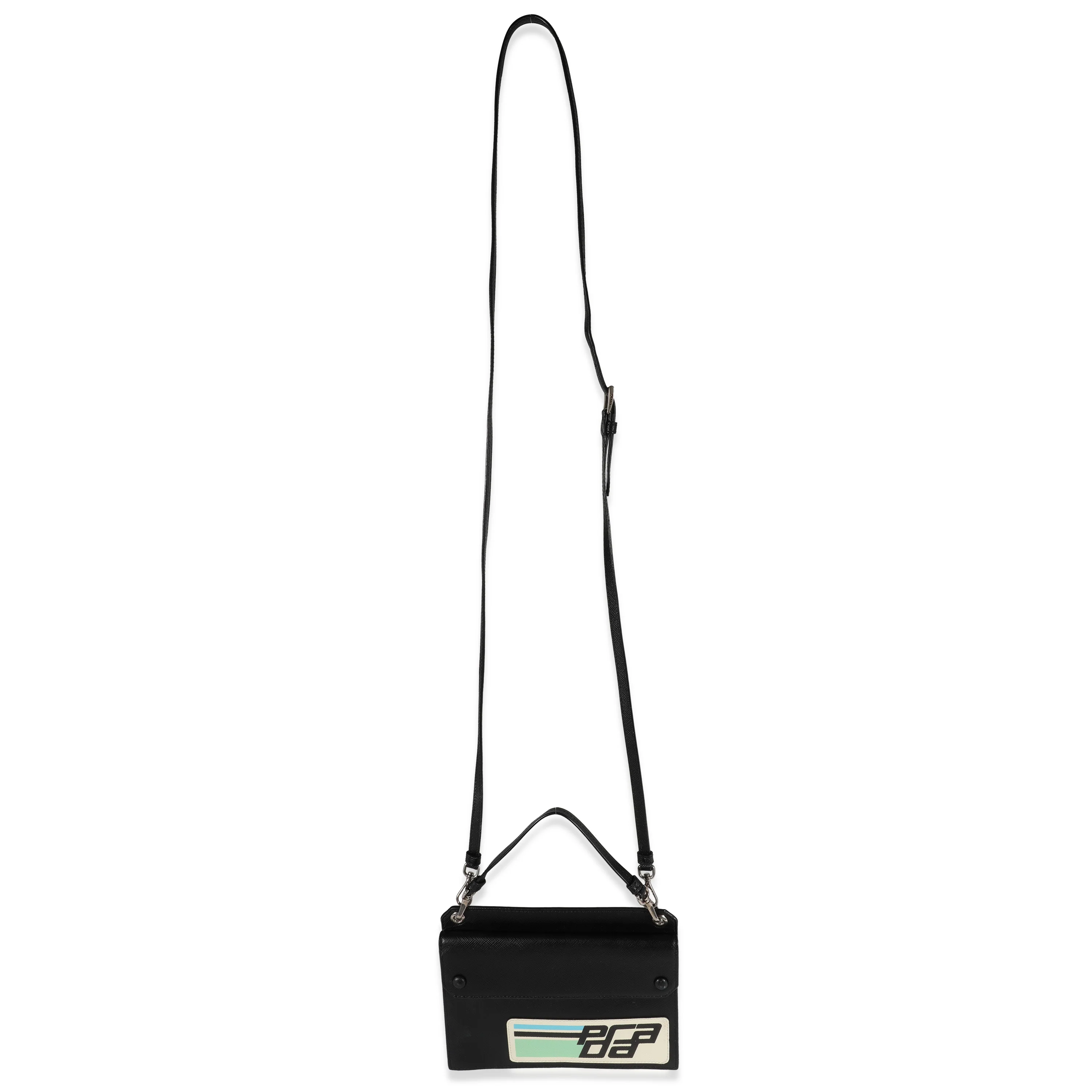 Black Saffiano Leather Retro Logo Flat Crossbody - Image 8