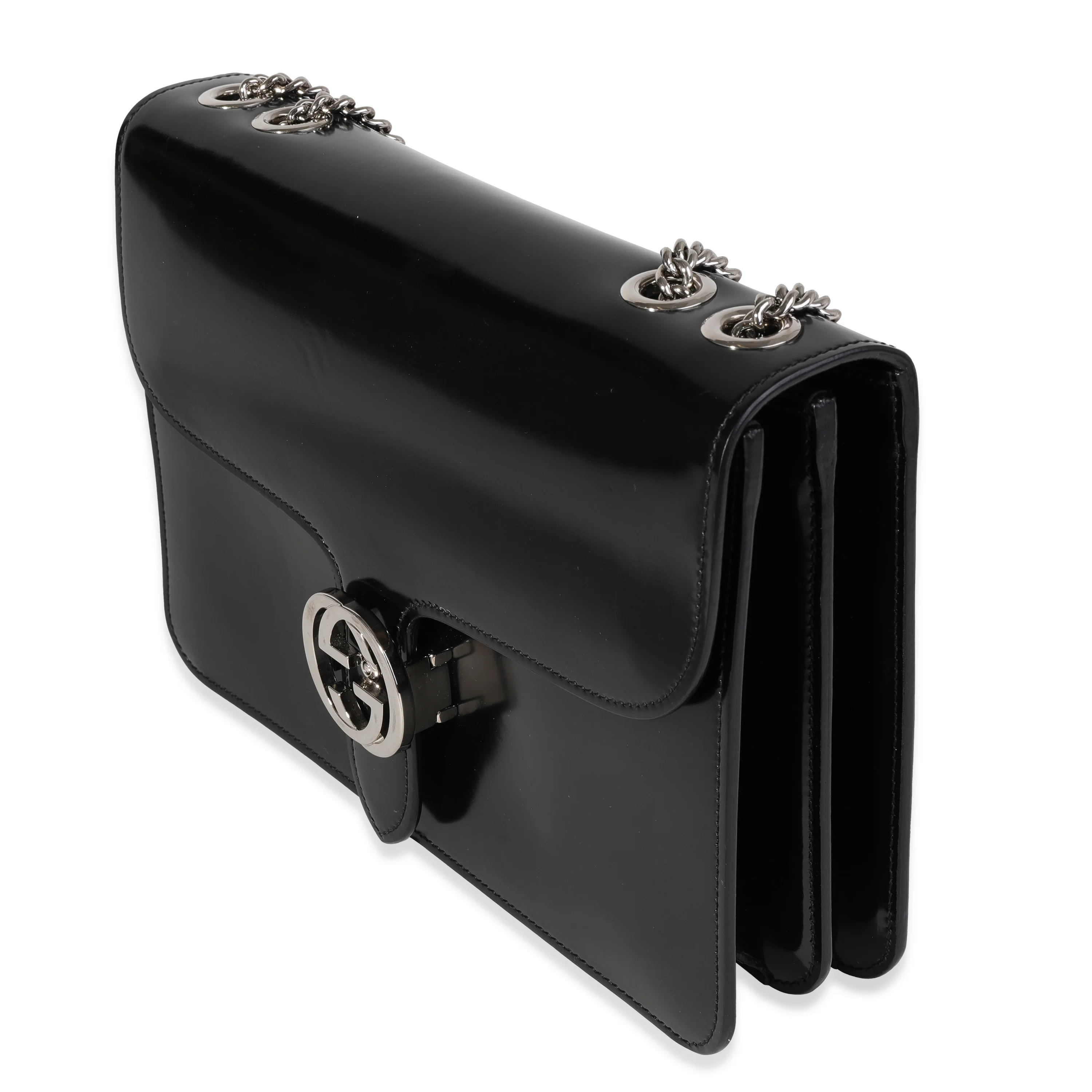Gucci Black Polished Leather Interlocking G Shoulder Bag - Image 2