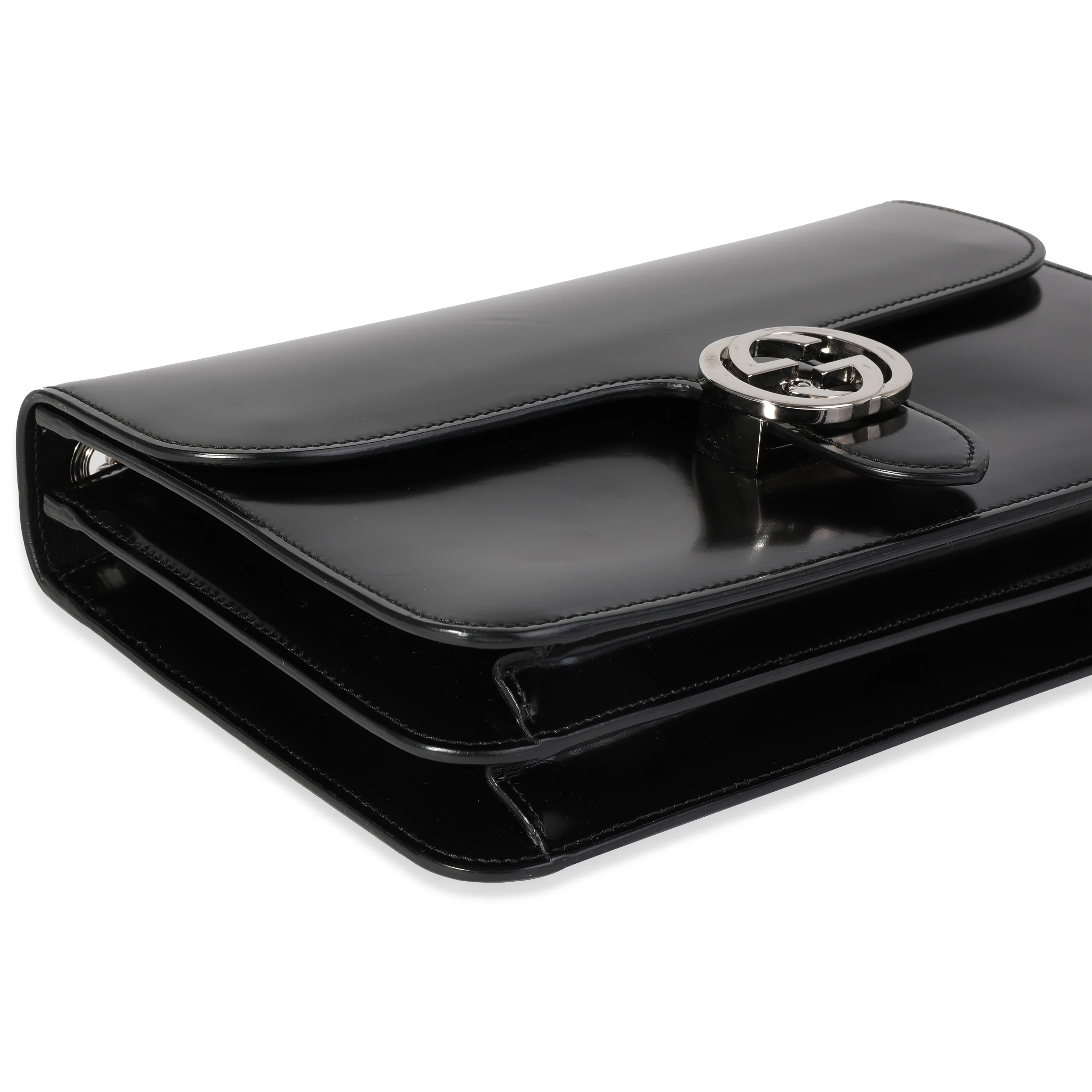Gucci Black Polished Leather Interlocking G Shoulder Bag - Image 4
