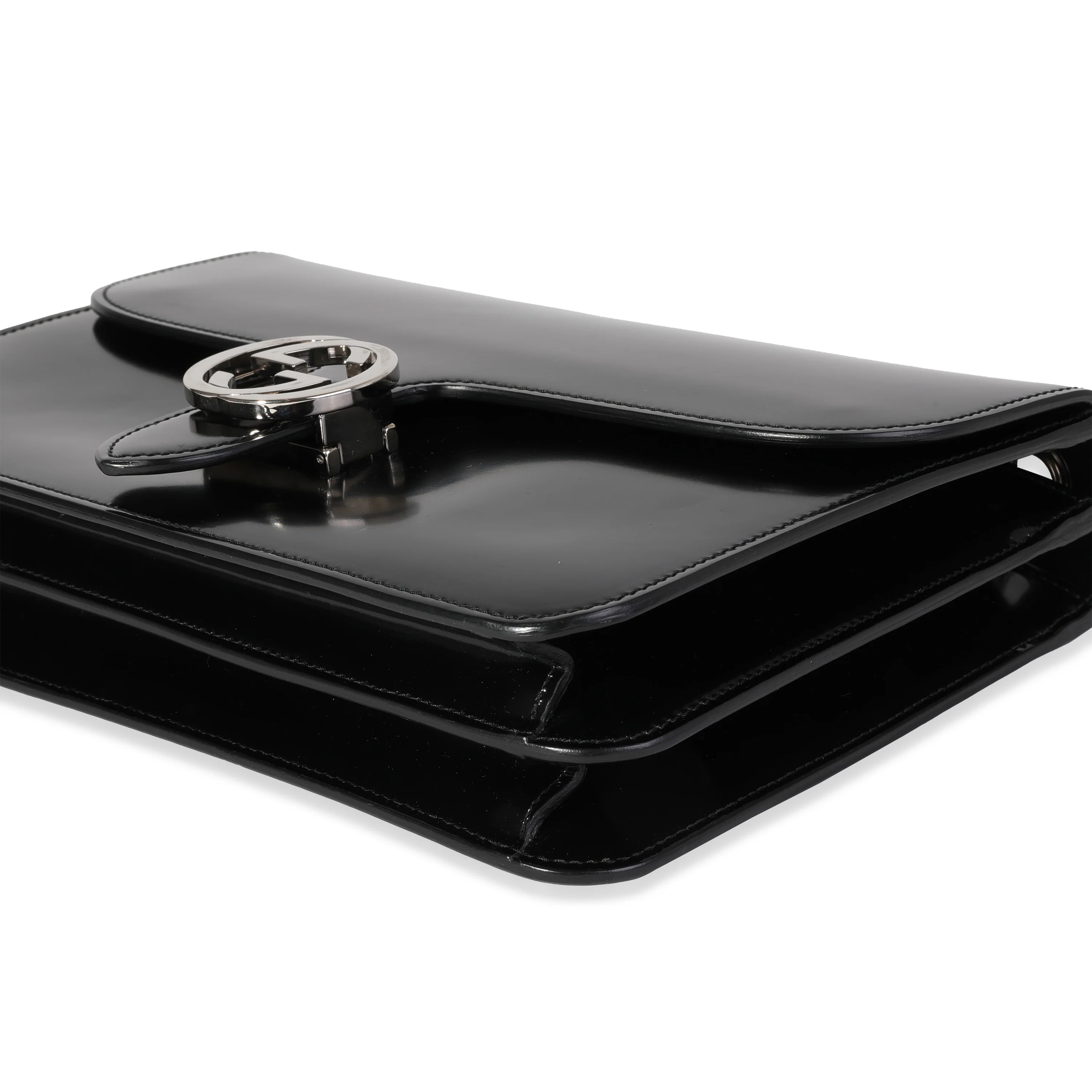 Gucci Black Polished Leather Interlocking G Shoulder Bag - Image 6