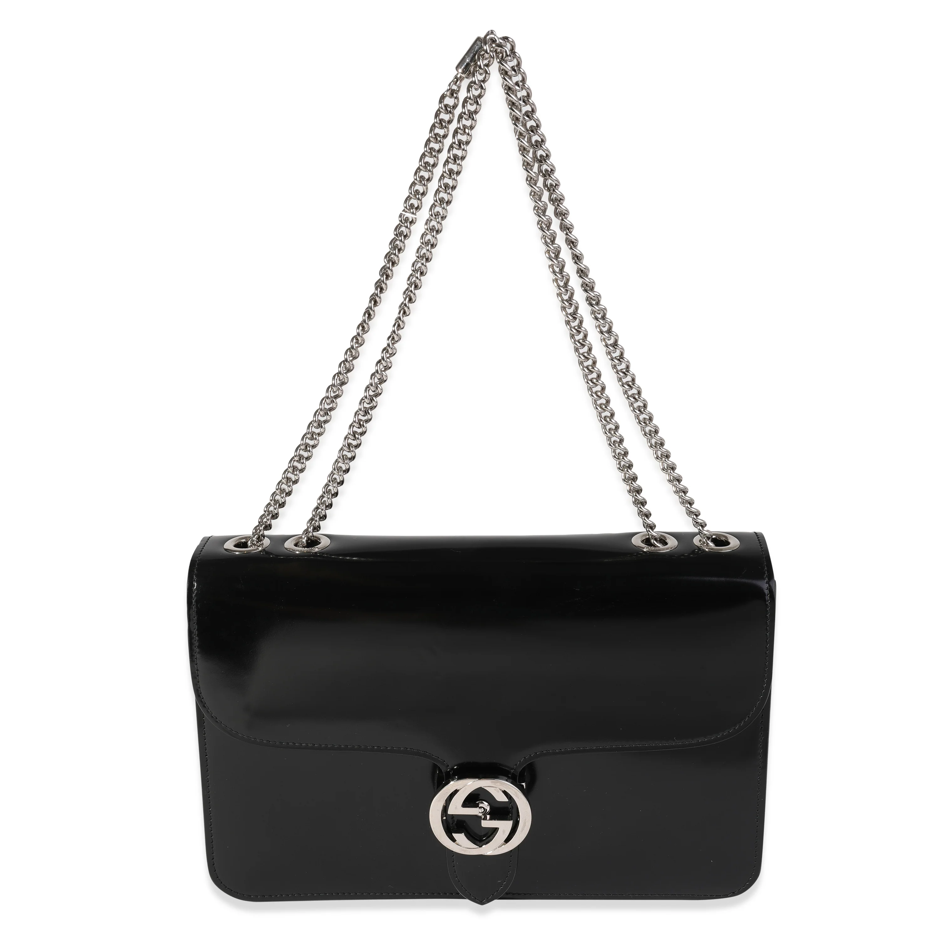 Gucci Black Polished Leather Interlocking G Shoulder Bag - Image 7