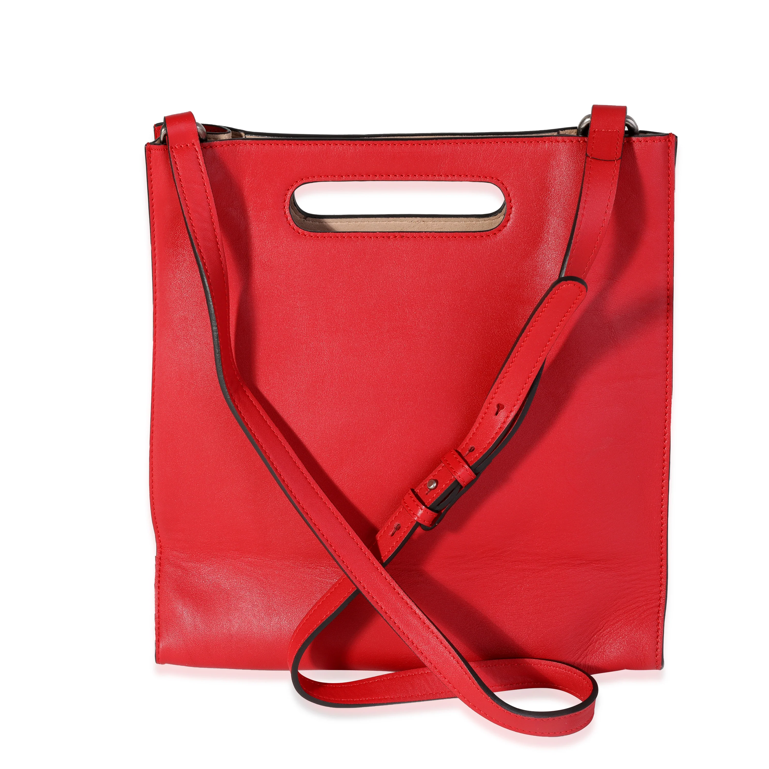 Gucci Red Leather Embossed Logo Tote - Image 3