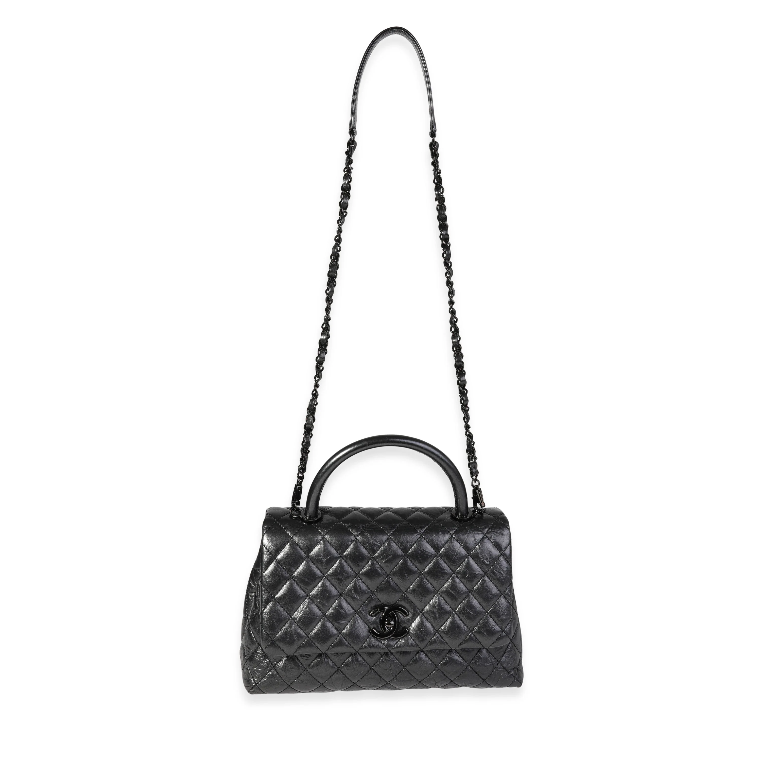 Chanel Gunmetal Quilted Aged Calfskin Medium Coco Top Handle Bag - Image 4