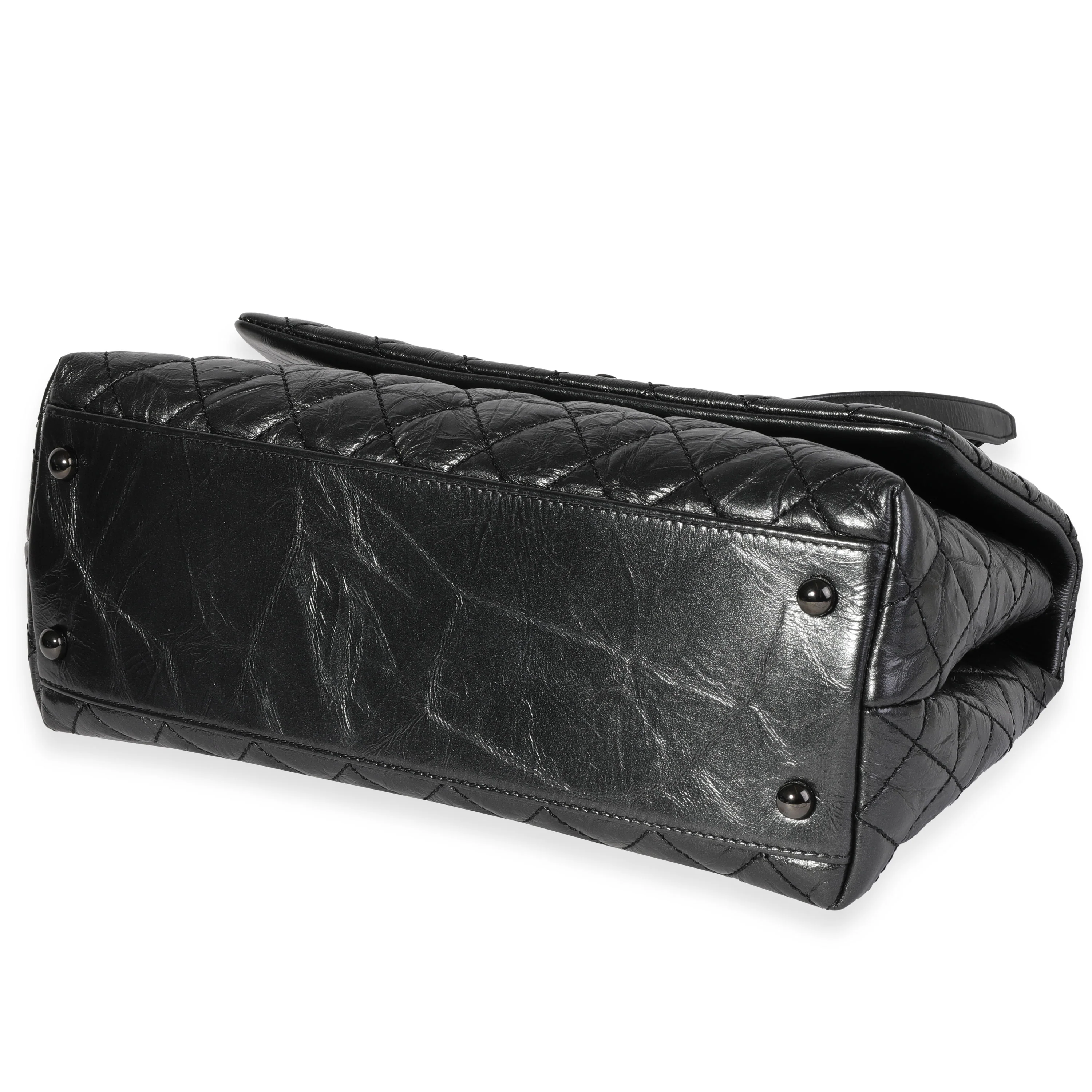 Chanel Gunmetal Quilted Aged Calfskin Medium Coco Top Handle Bag - Image 6